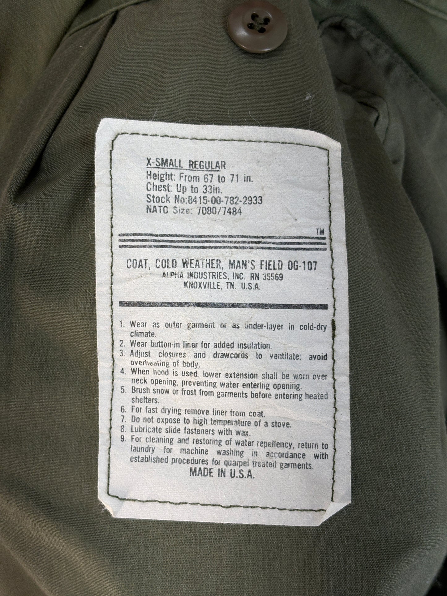 X small . Alpha Industries US M-65 field jacket. Military - USA Vintage Bcn