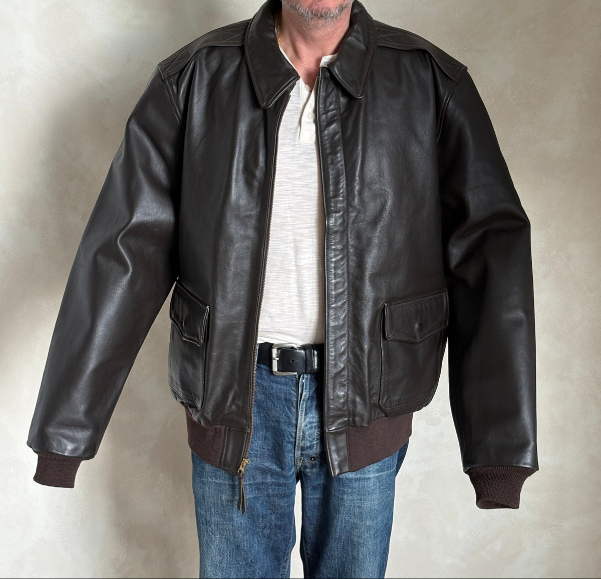 Willis & Geiger Type A-2 Leather Flight Jacket - USA Made - Dark Brown - Size 48T (Tall)-AJ357 Studio