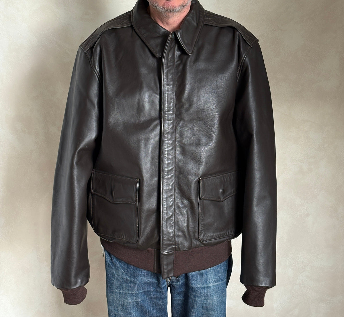 Willis & Geiger Type A-2 Leather Flight Jacket - USA Made - Dark Brown - Size 48T (Tall)-AJ357 Studio