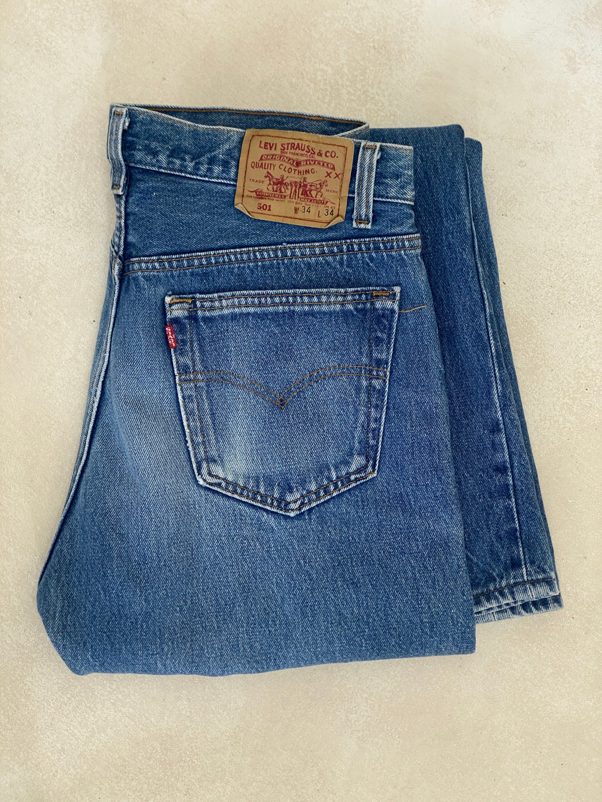 34X34 Levi's 501 Vintage Denim Jeans Made in USA in 1991 - USA Vintage Bcn