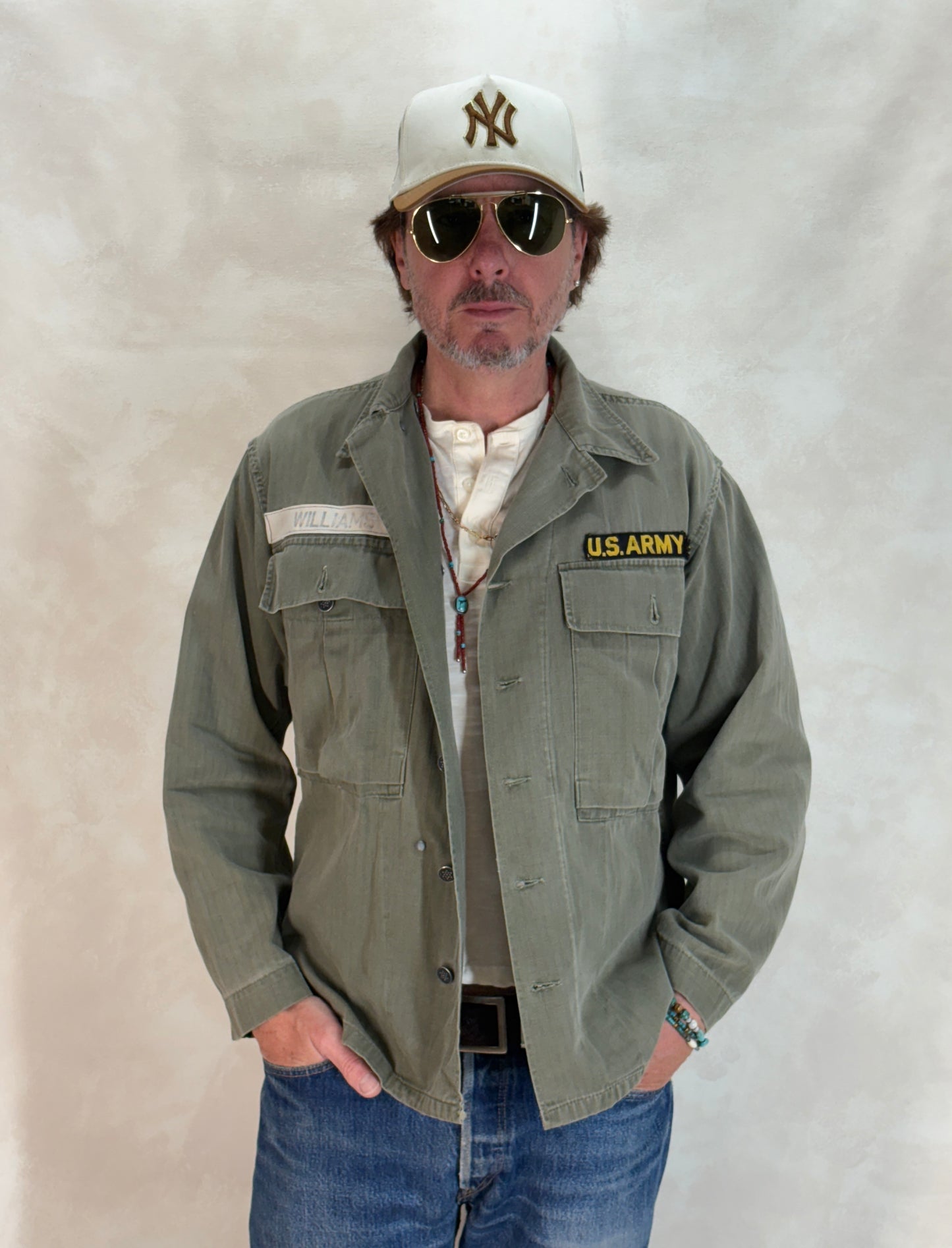 36 Reg. (Medium) Authentic 1950s US Army HBT Utility Shirt – Korean War Era – Type II – 13 Star Buttons - USA Vintage Bcn