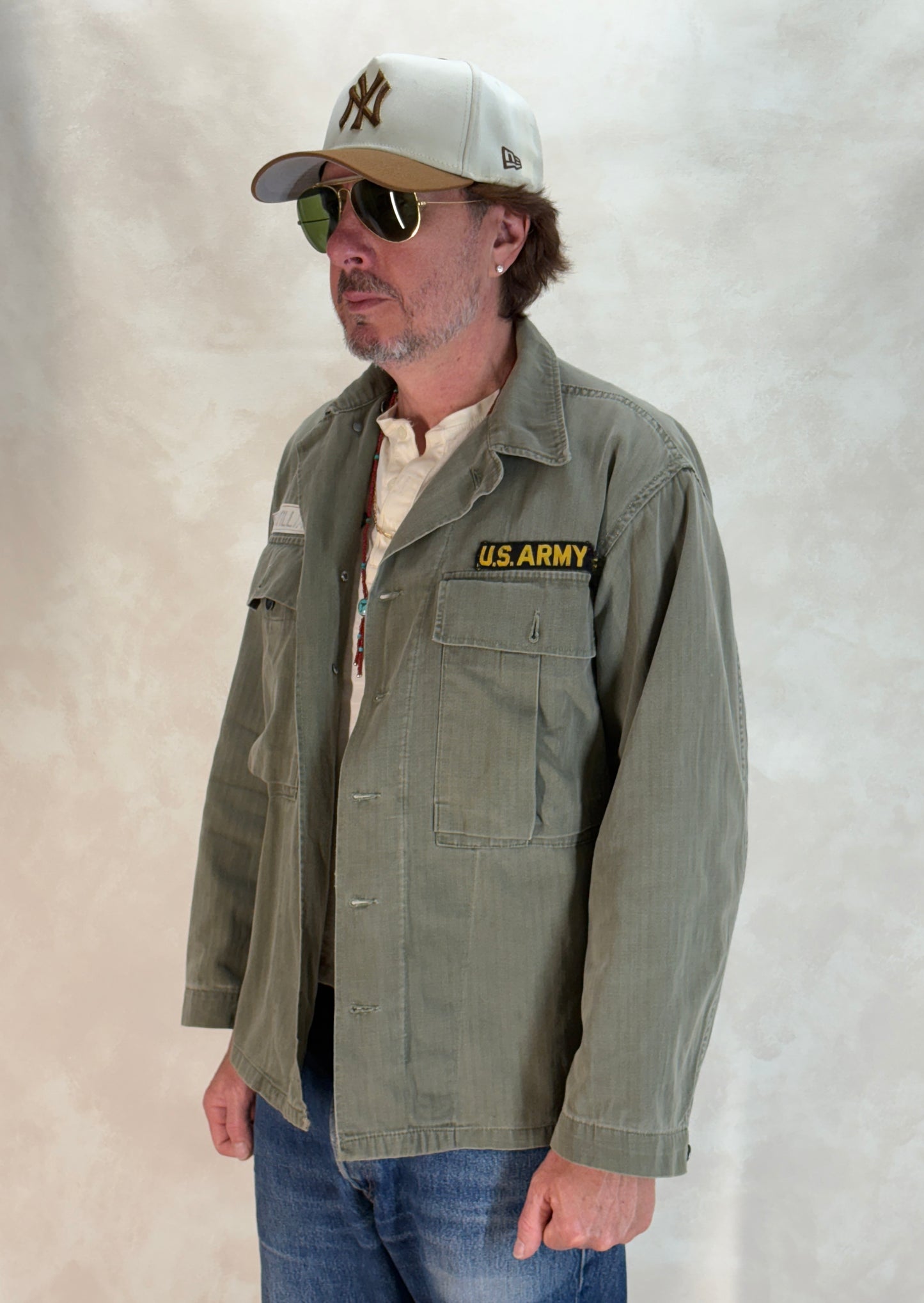 36 Reg. (Medium) Authentic 1950s US Army HBT Utility Shirt – Korean War Era – Type II – 13 Star Buttons - USA Vintage Bcn