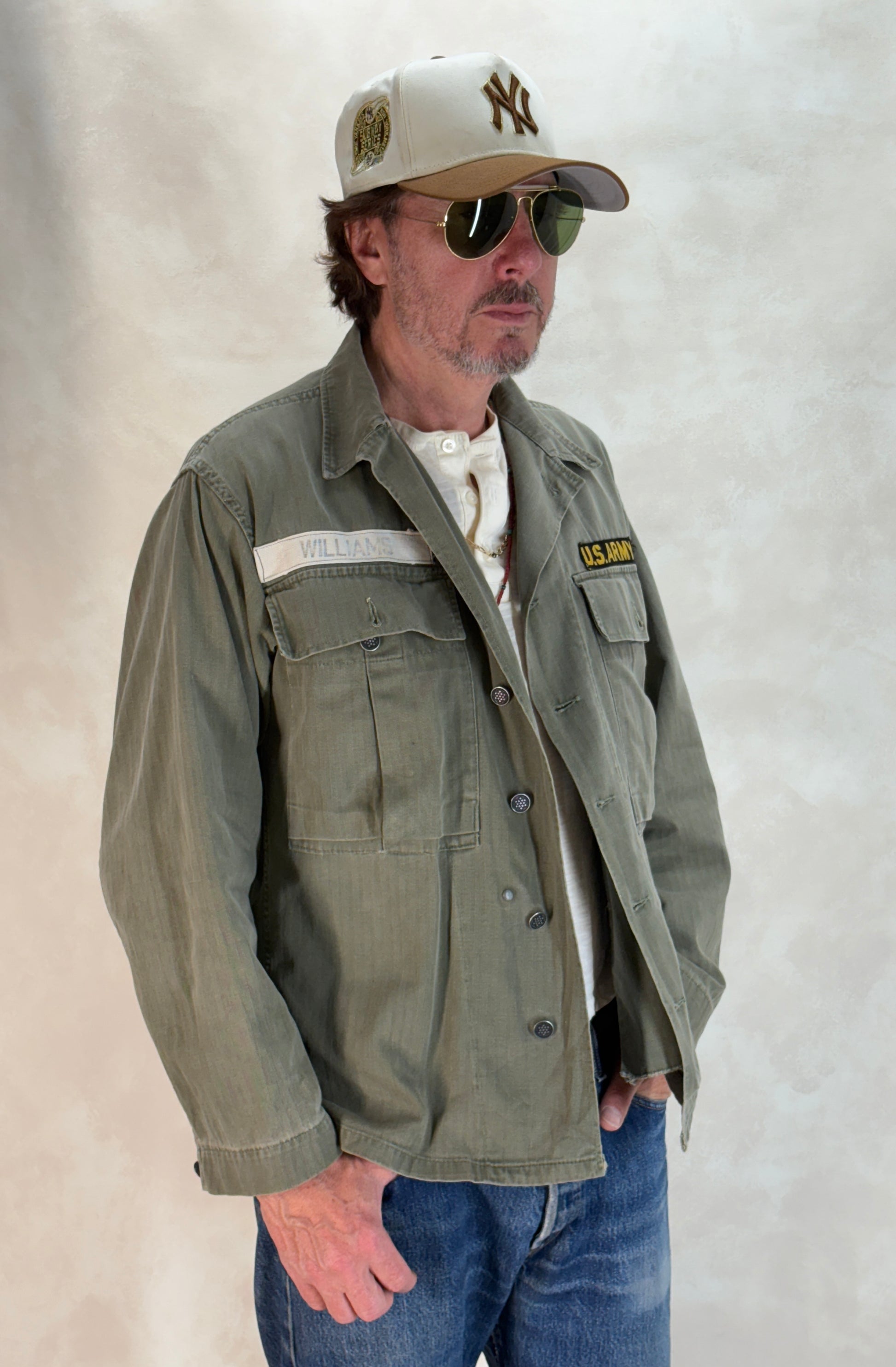 36 Reg. (Medium) Authentic 1950s US Army HBT Utility Shirt – Korean War Era – Type II – 13 Star Buttons - USA Vintage Bcn