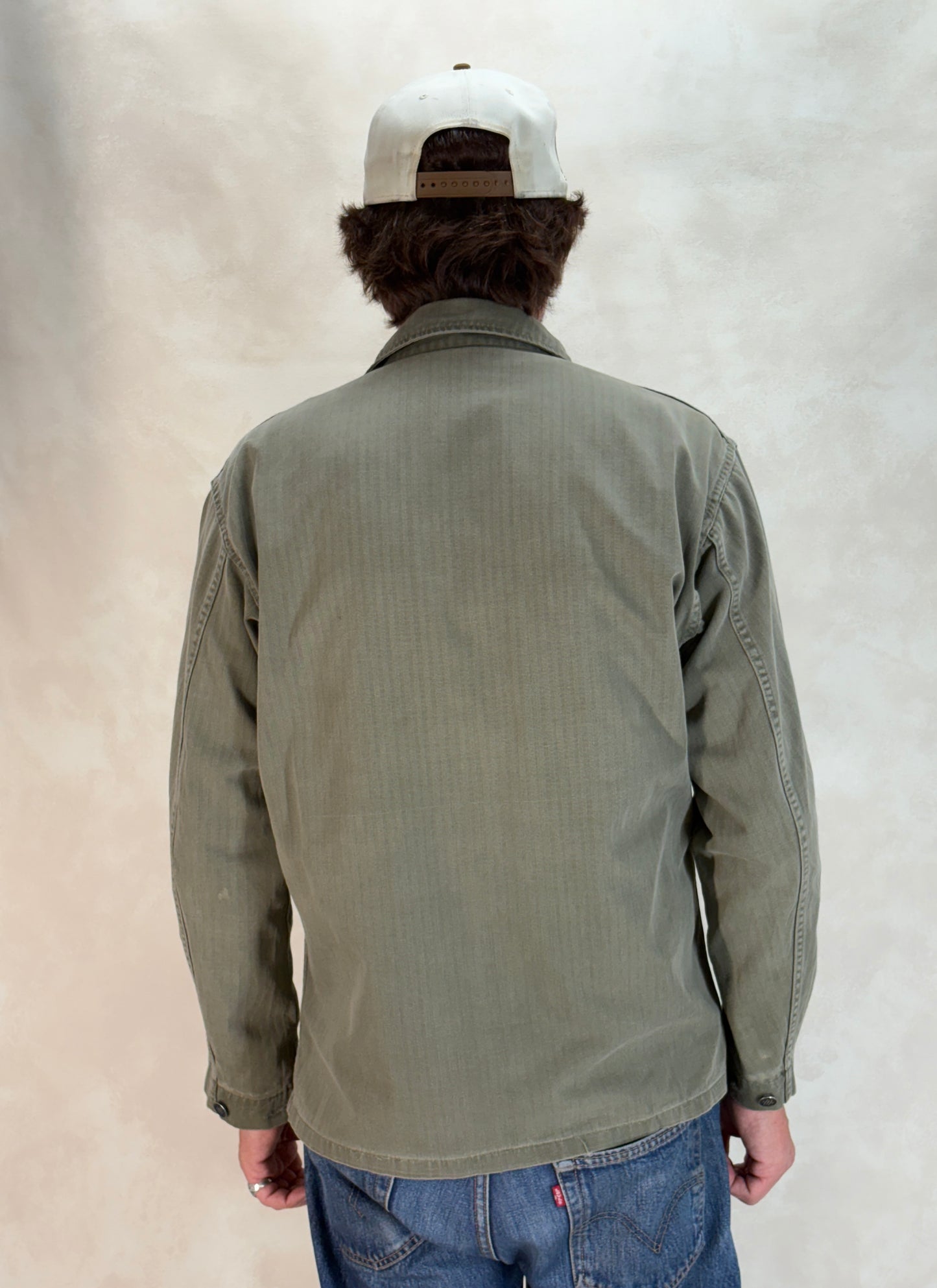 36 Reg. (Medium) Authentic 1950s US Army HBT Utility Shirt – Korean War Era – Type II – 13 Star Buttons - USA Vintage Bcn