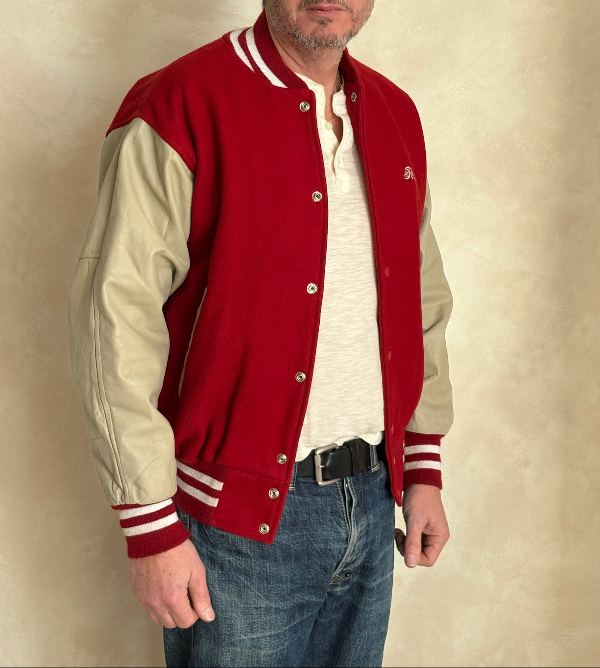 Size Med. Authentic Vintage Varsity Jacket – Wool & Leather Made in USA-AJ357 Studio