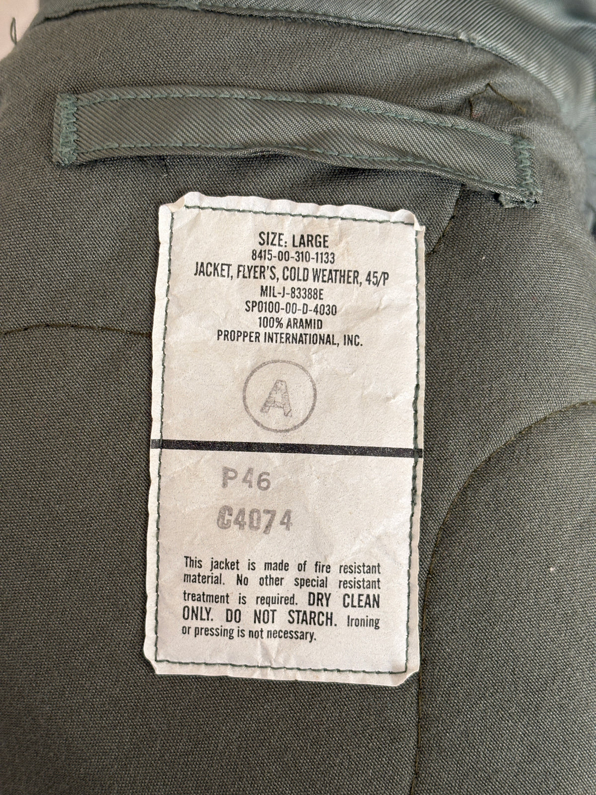 Authentic Vintage CWU-45/P Flight Jacket - 100% Aramid Fire Resistant - Size Large-AJ357 Studio