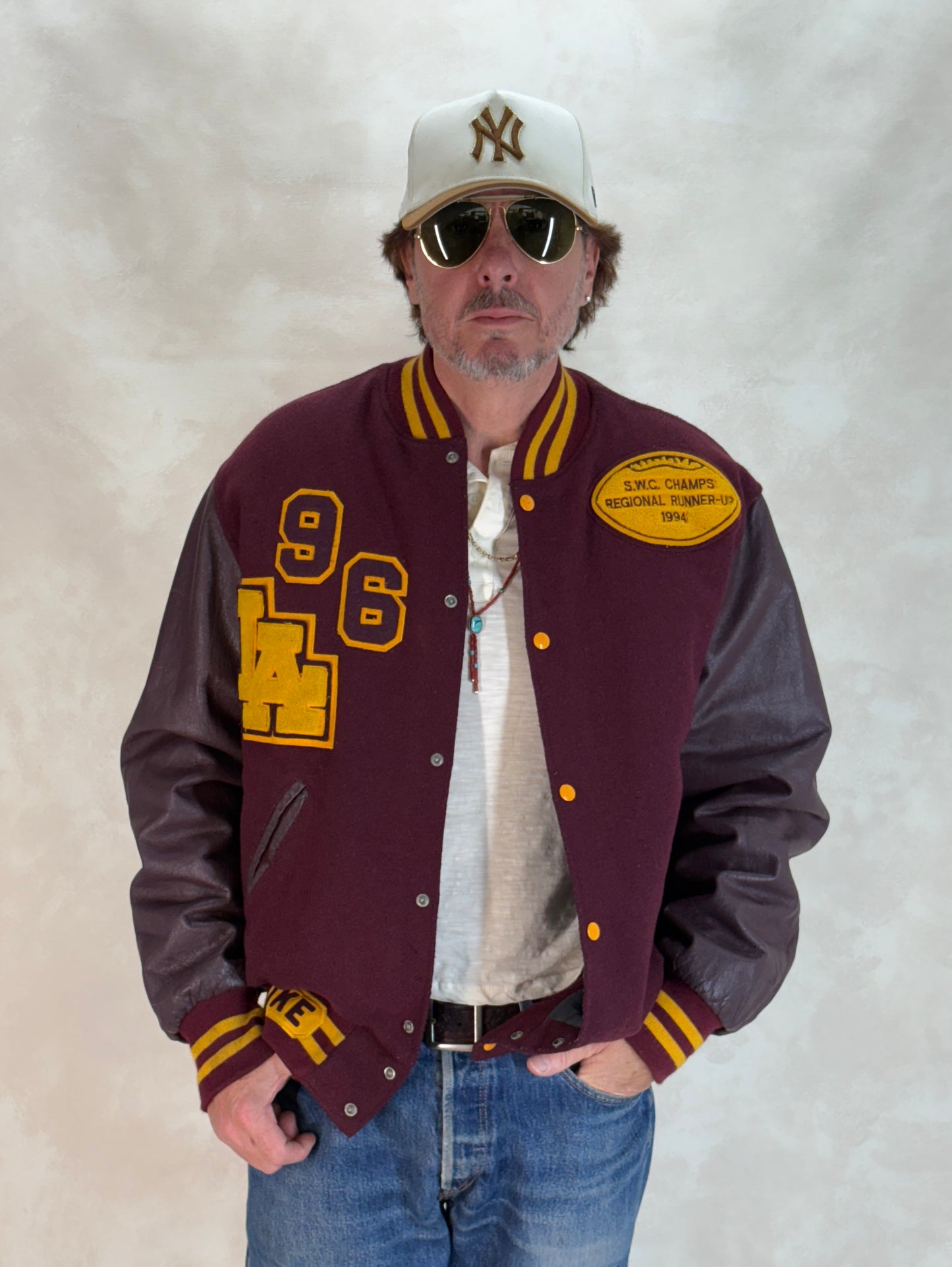 X Large. Vintage 90s Football Varsity wool and leather jacket Made in USA - USA Vintage Bcn