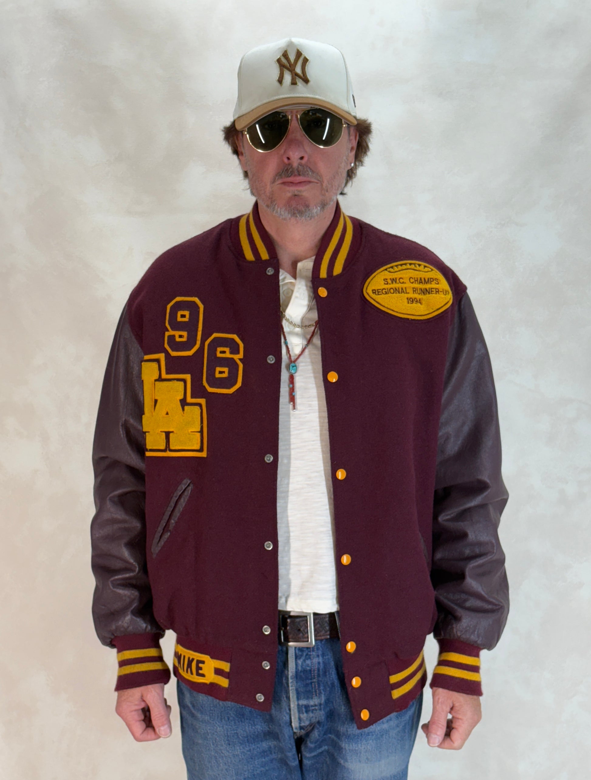 X Large. Vintage 90s Football Varsity wool and leather jacket Made in USA - USA Vintage Bcn