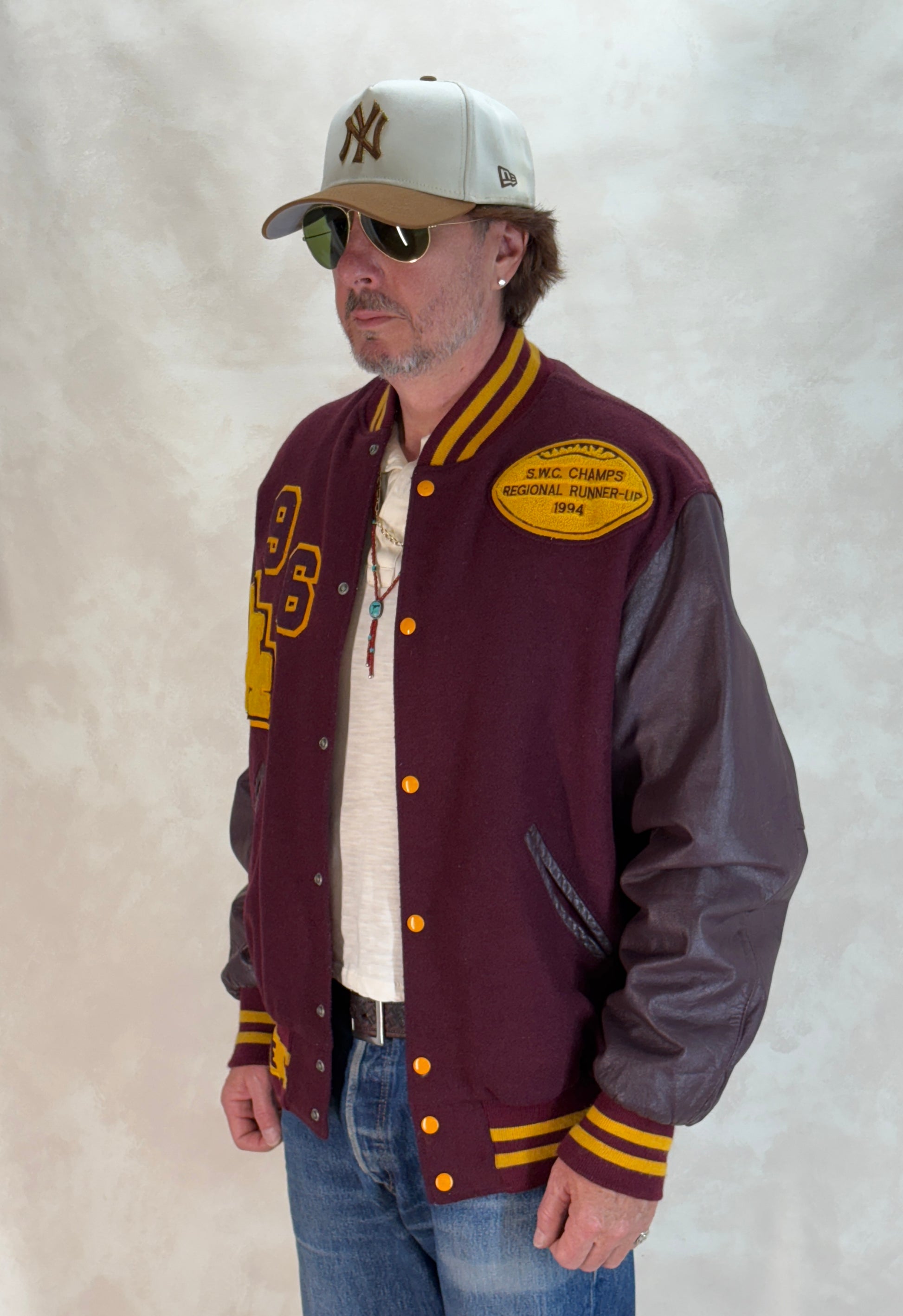 X Large. Vintage 90s Football Varsity wool and leather jacket Made in USA - USA Vintage Bcn