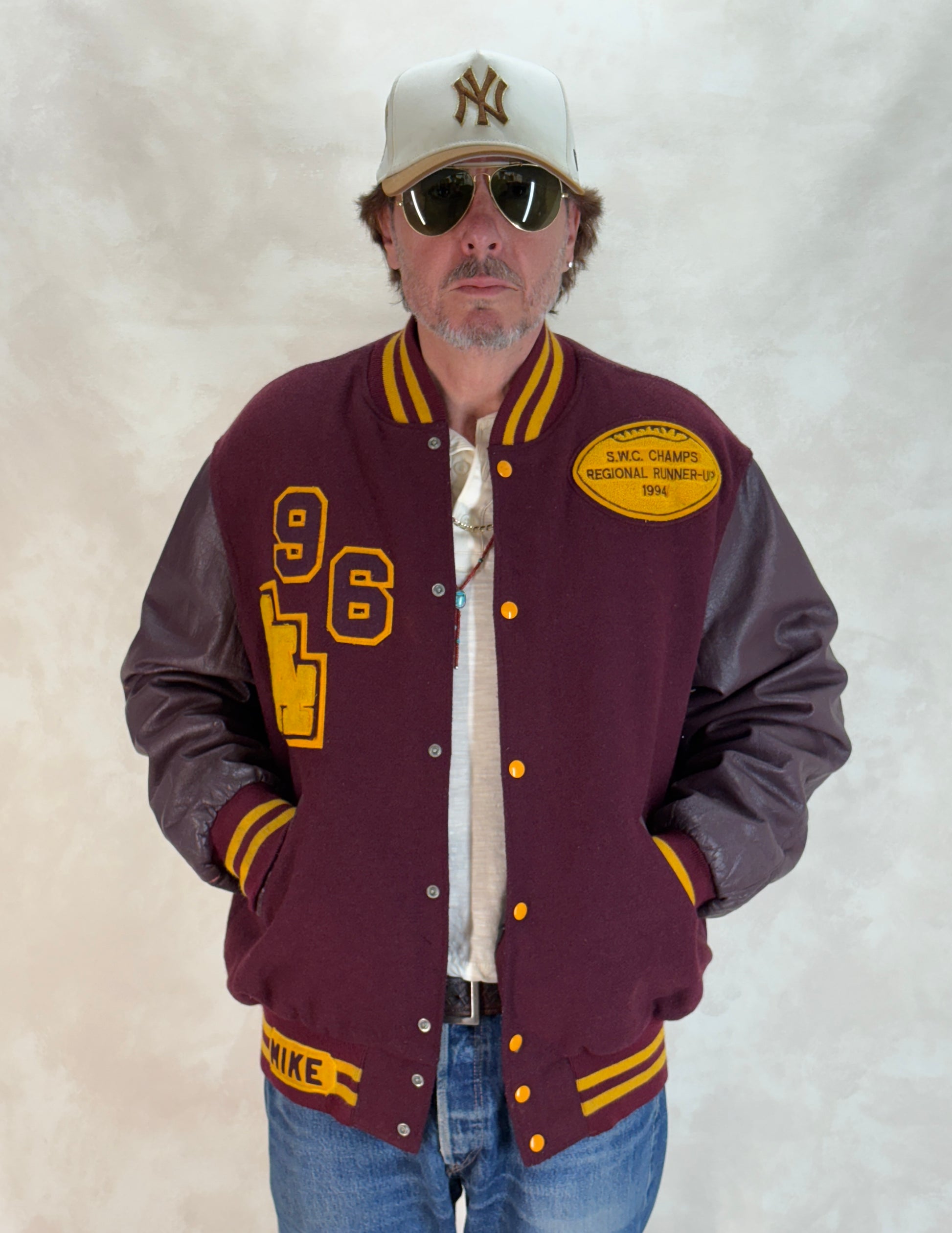 X Large. Vintage 90s Football Varsity wool and leather jacket Made in USA - USA Vintage Bcn