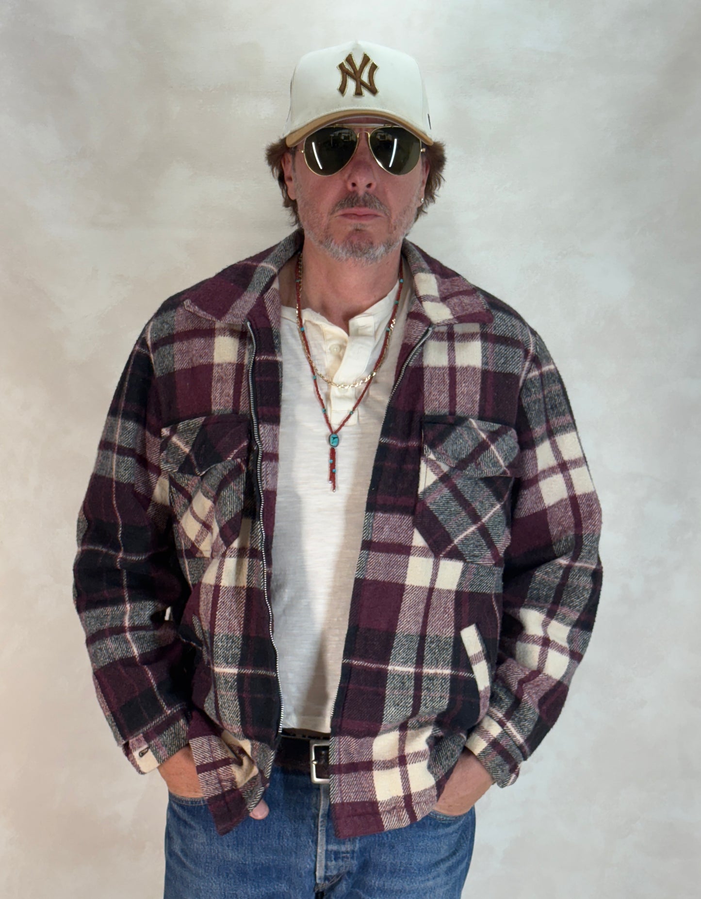 Size Large. 4 pockets 70s Plaid coat Made in USA ( broken zipper) - USA Vintage Bcn
