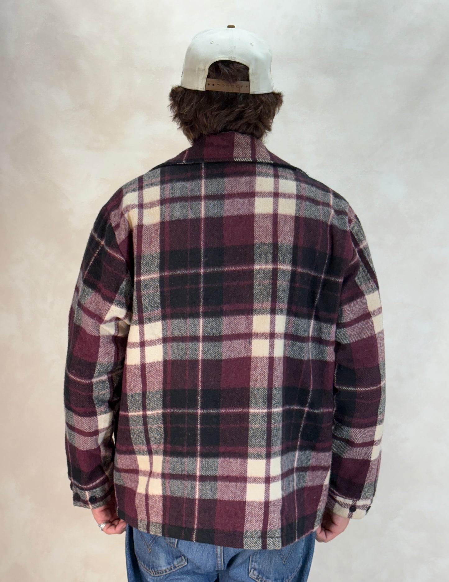 Size Large. 4 pockets 70s Plaid coat Made in USA ( broken zipper) - USA Vintage Bcn