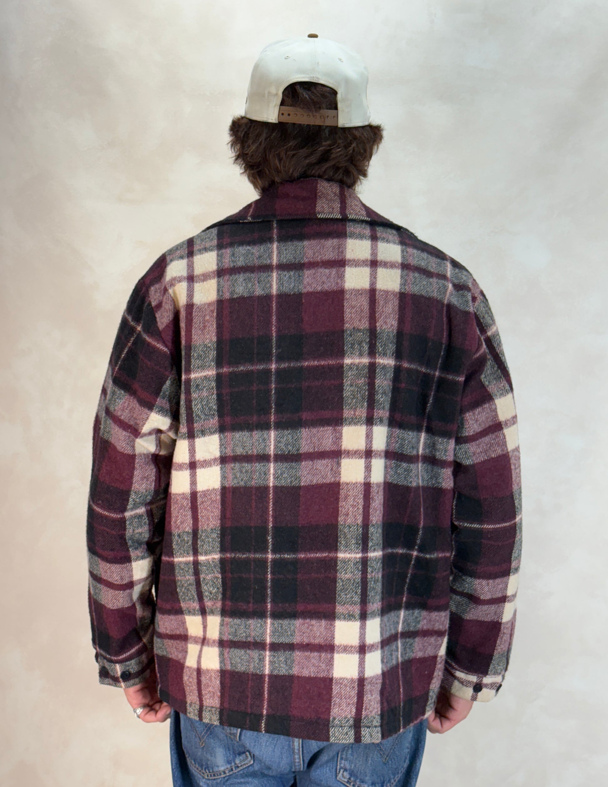 Size Large. 4 pockets 70s Plaid coat Made in USA ( broken zipper) - USA Vintage Bcn
