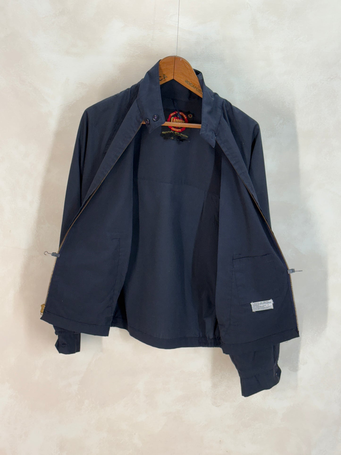 Size Med , Vintage Campus Lightweight Cotton-Blend Zip Jacket. Made in USA. Talon zipper - USA Vintage Bcn