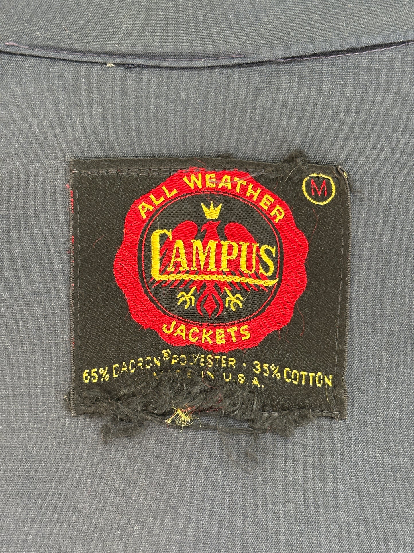 Size Med , Vintage Campus Lightweight Cotton-Blend Zip Jacket. Made in USA. Talon zipper - USA Vintage Bcn