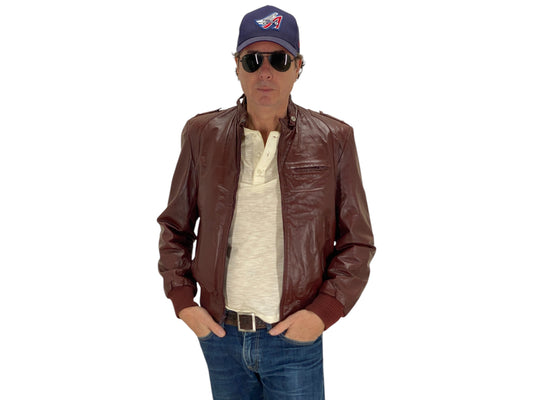 Vintage Wilson leather jacket in classic 1980s style made from genuine leather, size 42US 52EU