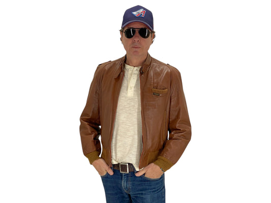 Vintage 1980s men’s leather jacket in classic retro style, size 40US 50EU