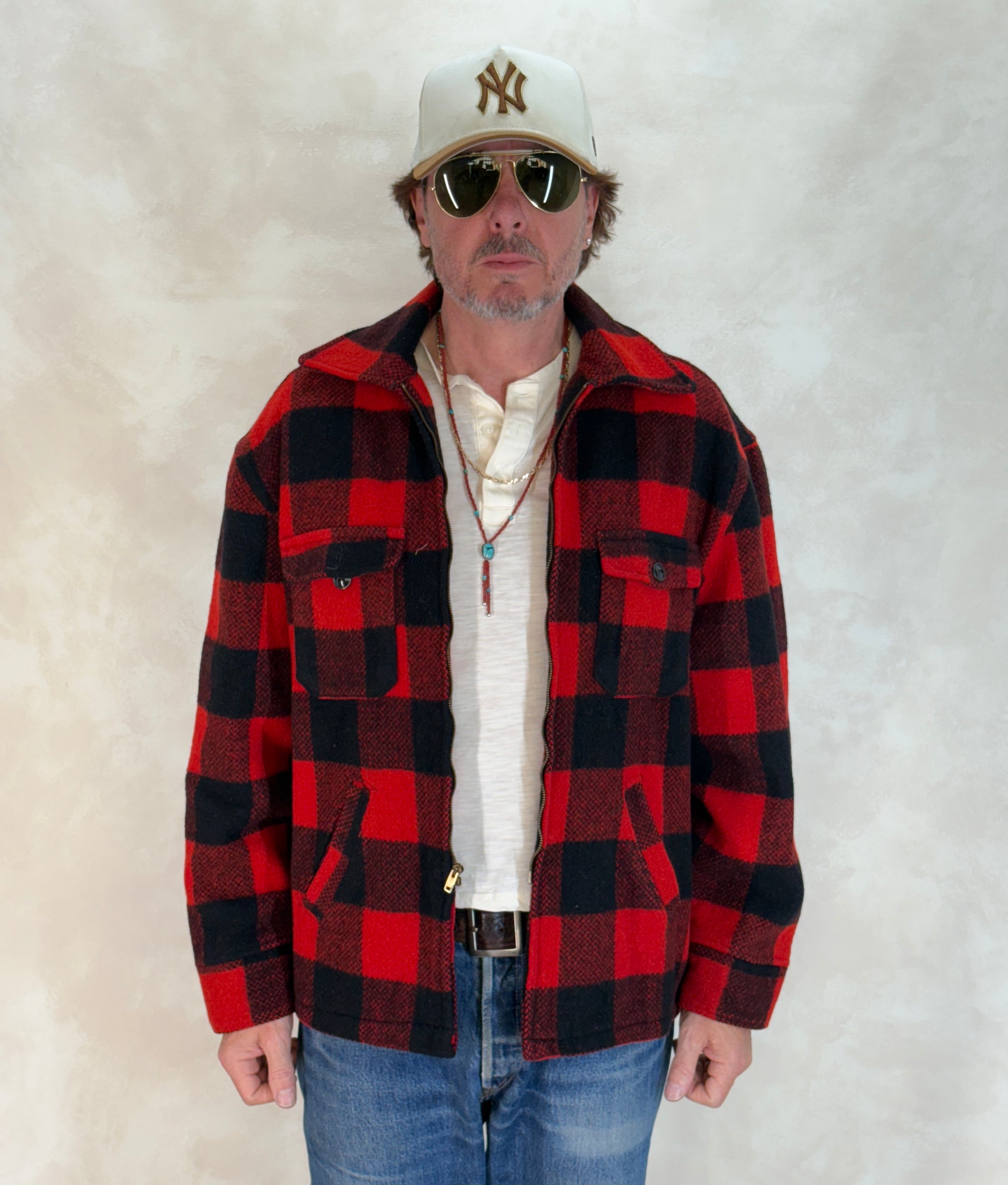 vintage wool jacket, utica ny jacket, 1950s workwear, red black jacket, made in usa coat, retro wool zip