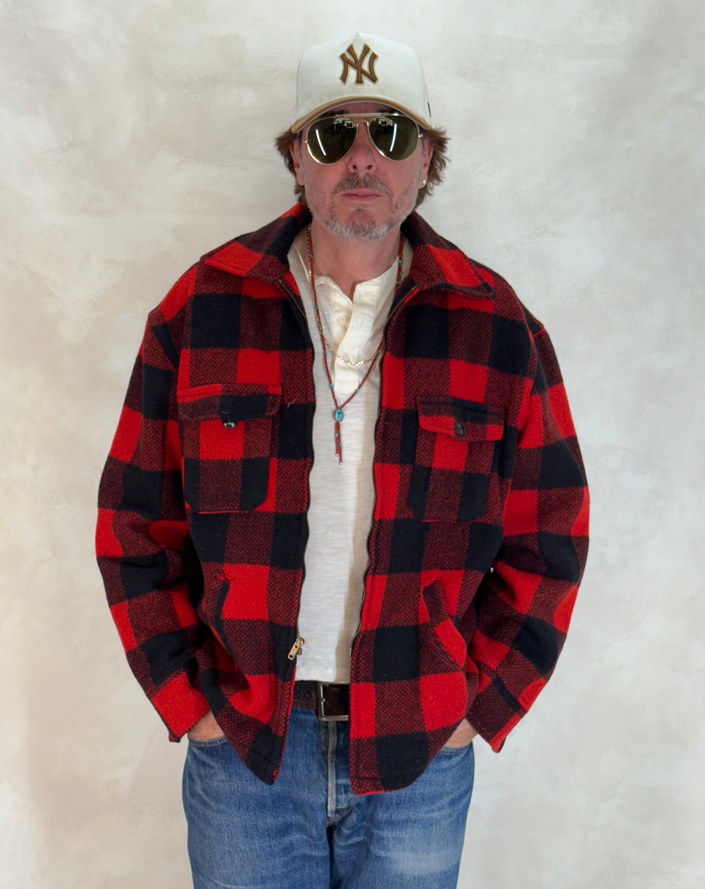 Size Large. Vintage 50s Utica N.Y. Wool Jacket – Red & Black – Zipper. Made in USA - USA Vintage Bcn