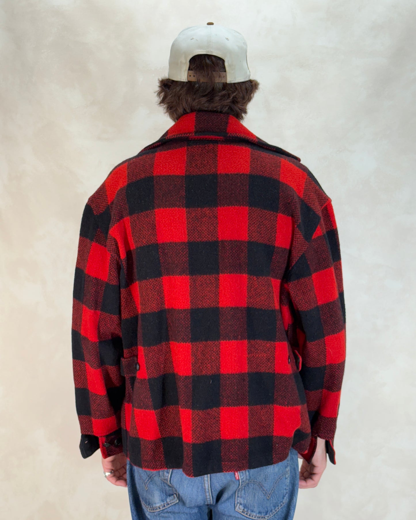 Size Large. Vintage 50s Utica N.Y. Wool Jacket – Red & Black – Zipper. Made in USA - USA Vintage Bcn