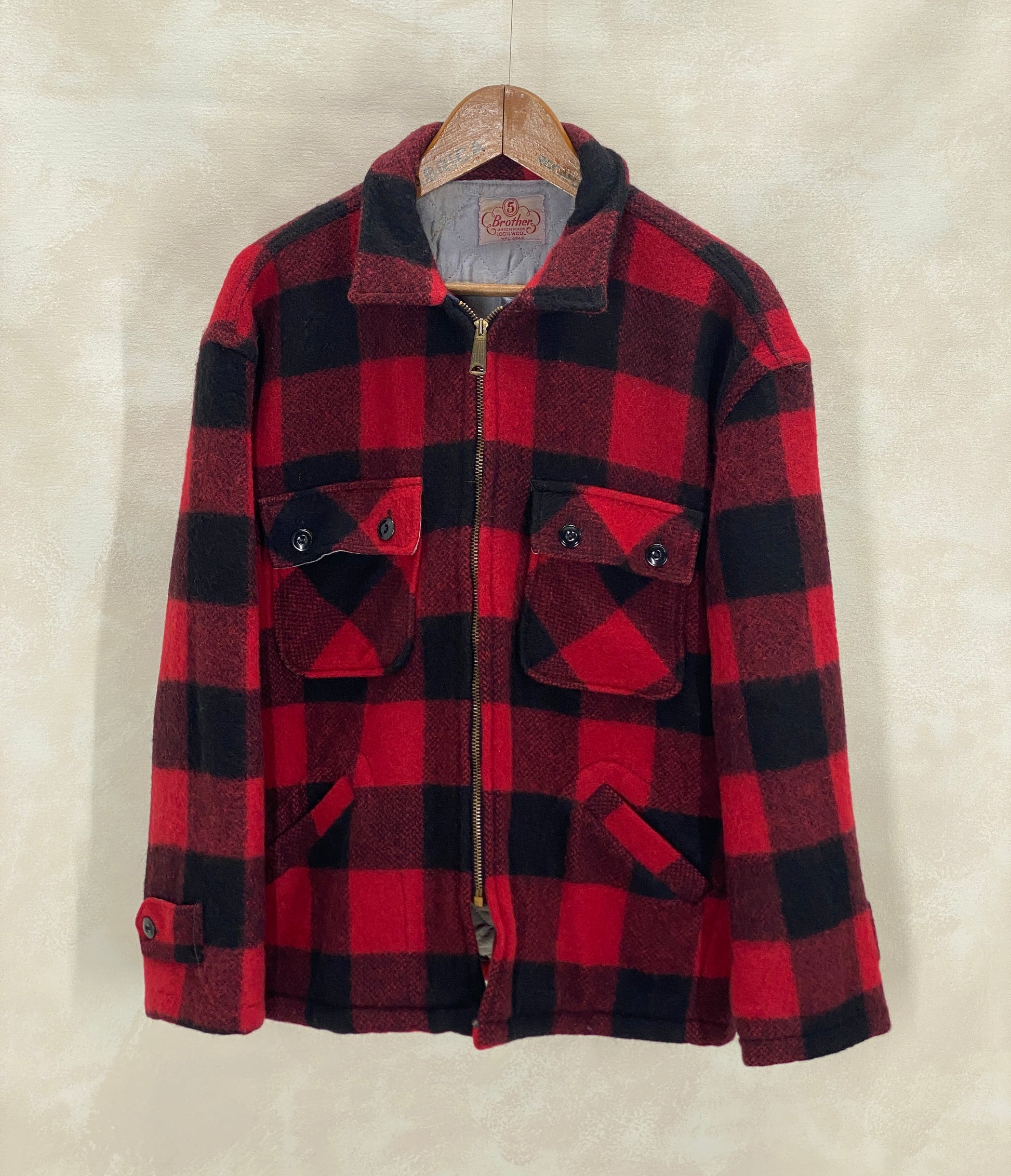 Vintage 1960s 5 Brother buffalo plaid wool jacket, size 42US / 52EU.
