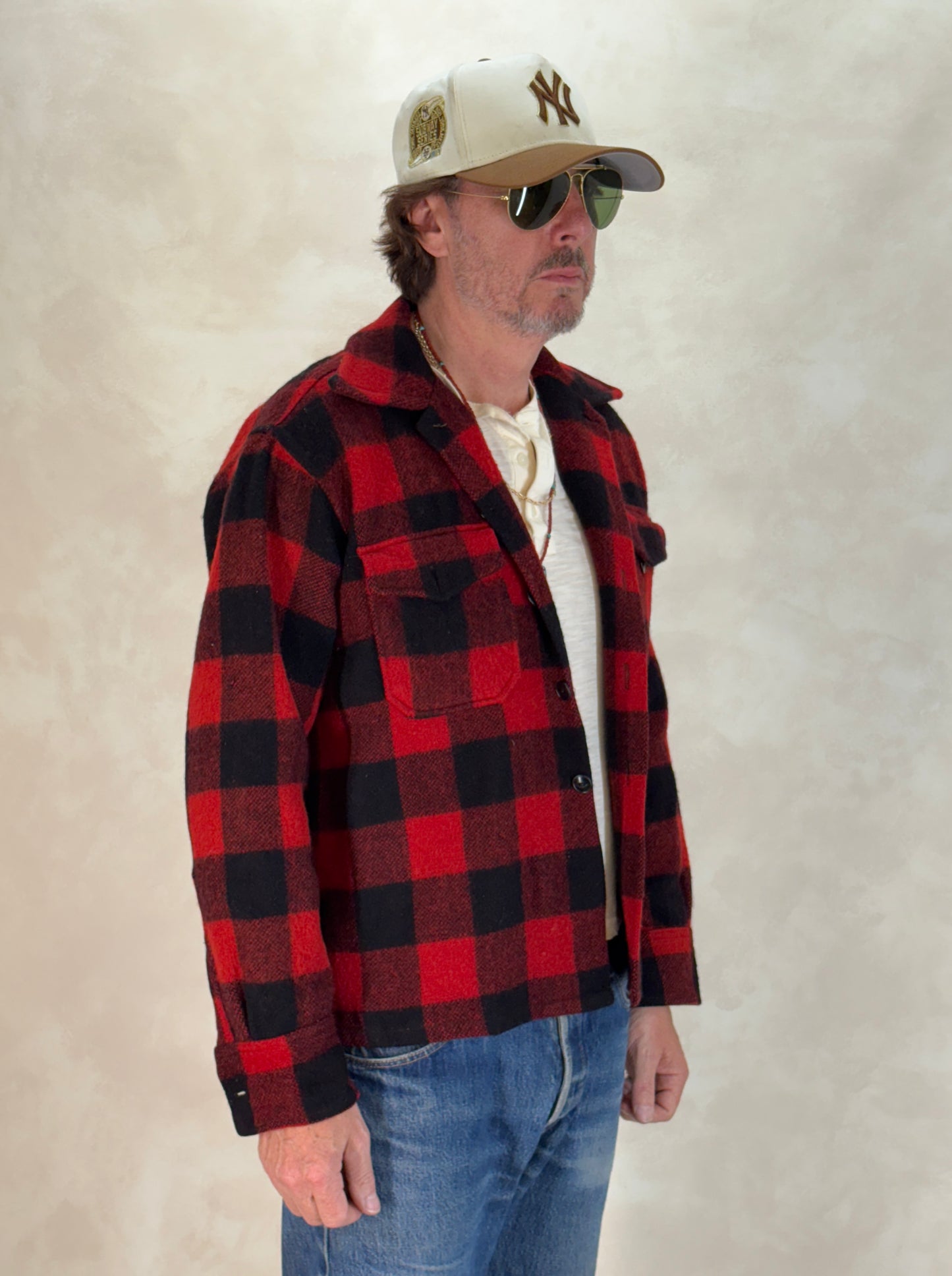 Size 40US / 50EU. Authentic 50s USA-Made Heavyweight Wool Plaid Shirt - USA Vintage Bcn