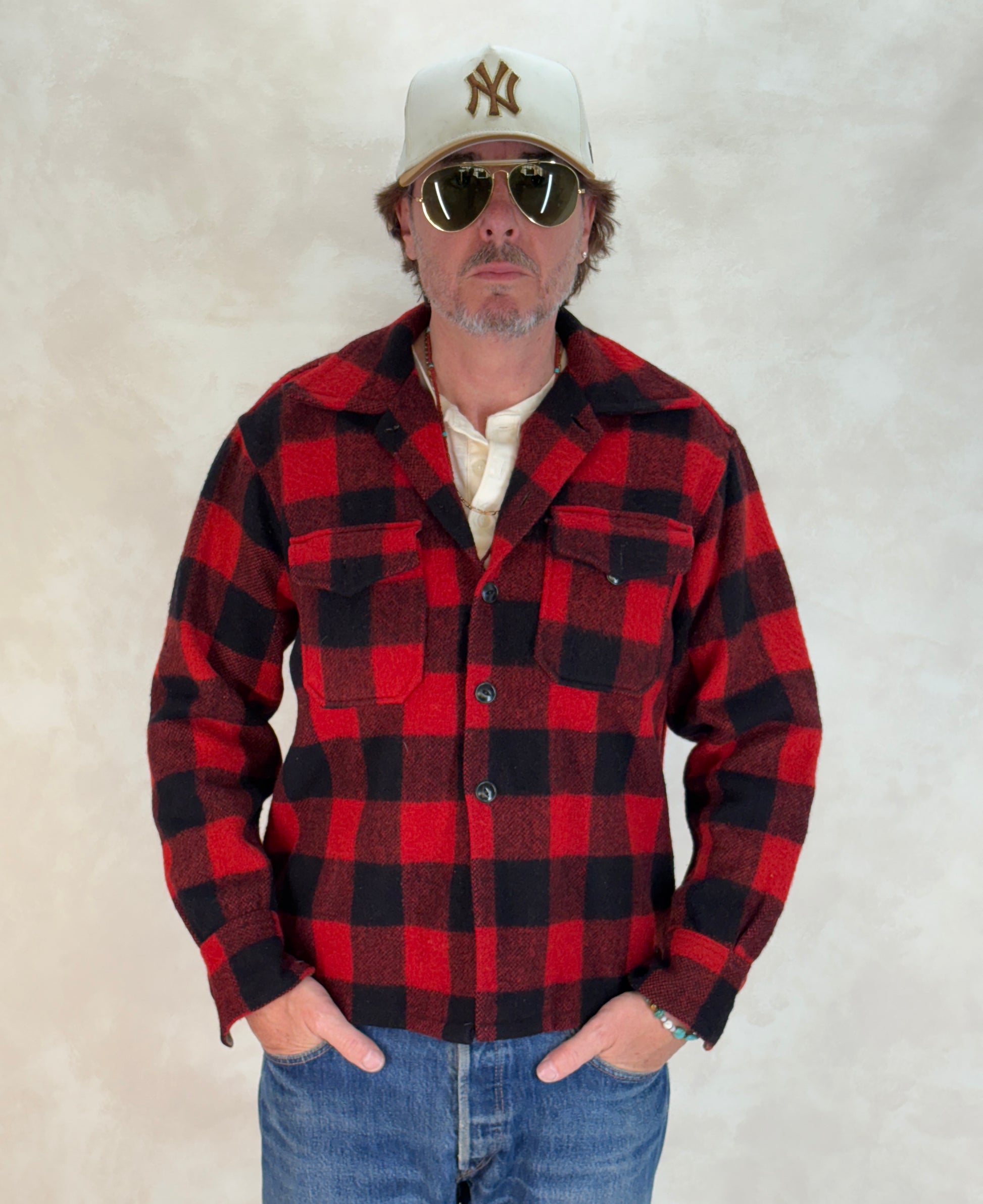 Size 40US / 50EU. Authentic 50s USA-Made Heavyweight Wool Plaid Shirt - USA Vintage Bcn