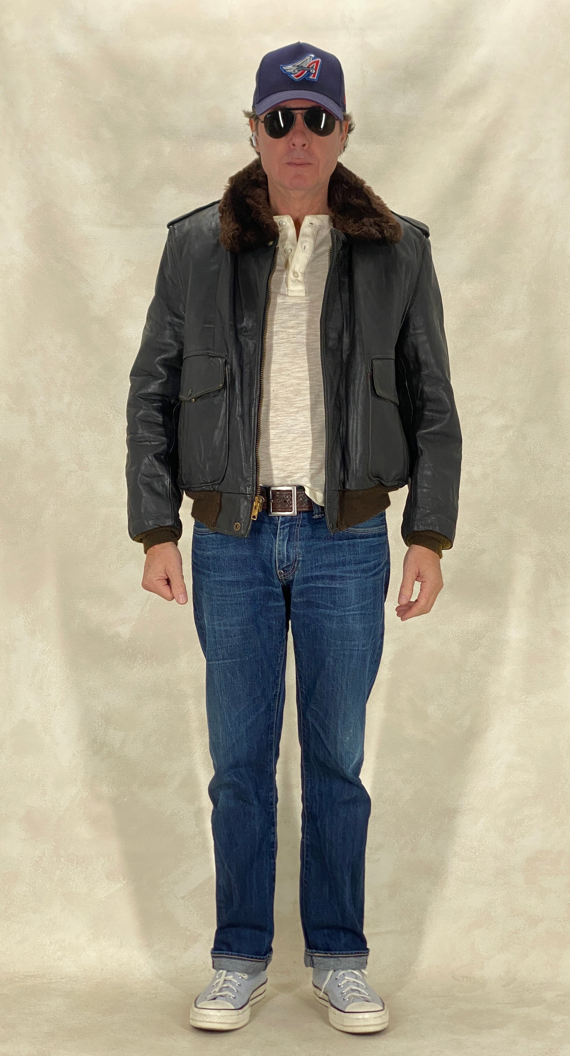 Size 42. Vintage leather bomber Flight Jacket Made In USA Aviator G-1 - USA Vintage Bcn
