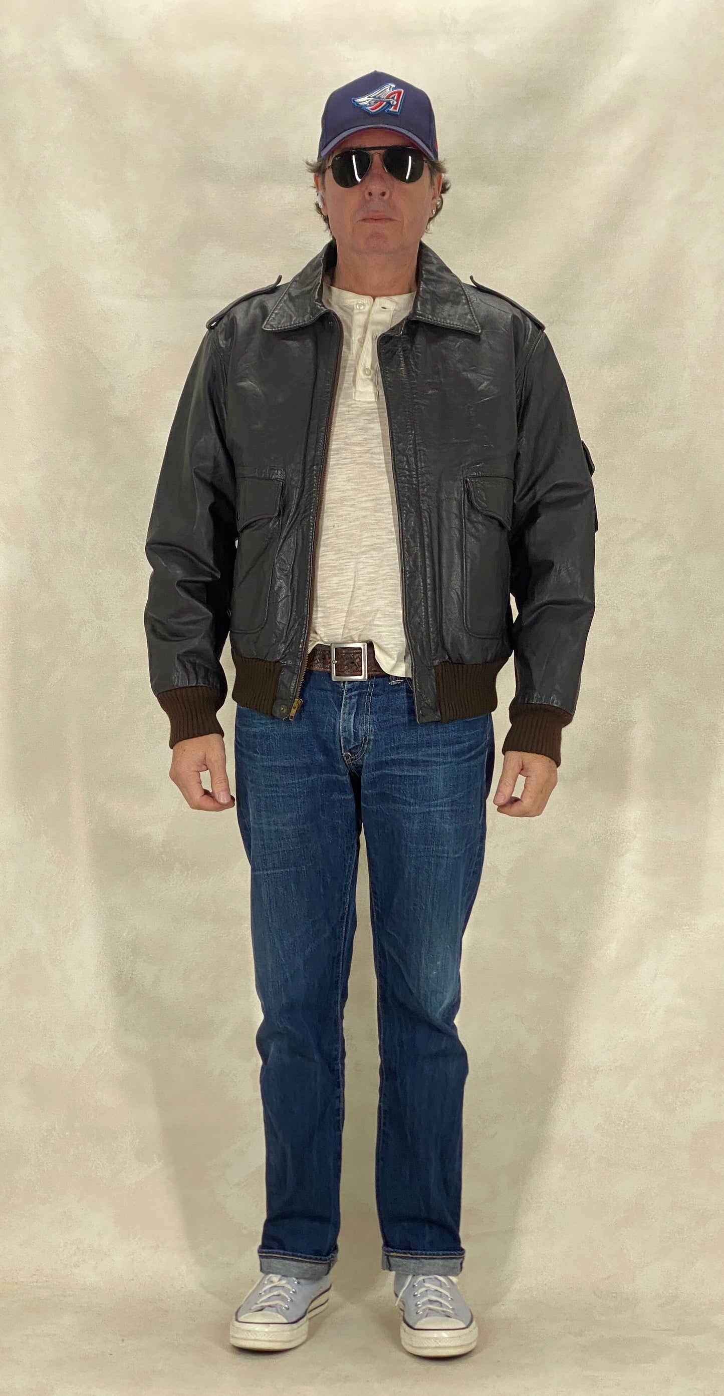 Vintage leather bomber flight aviator jacket, genuine leather, size 42US / 52EU.