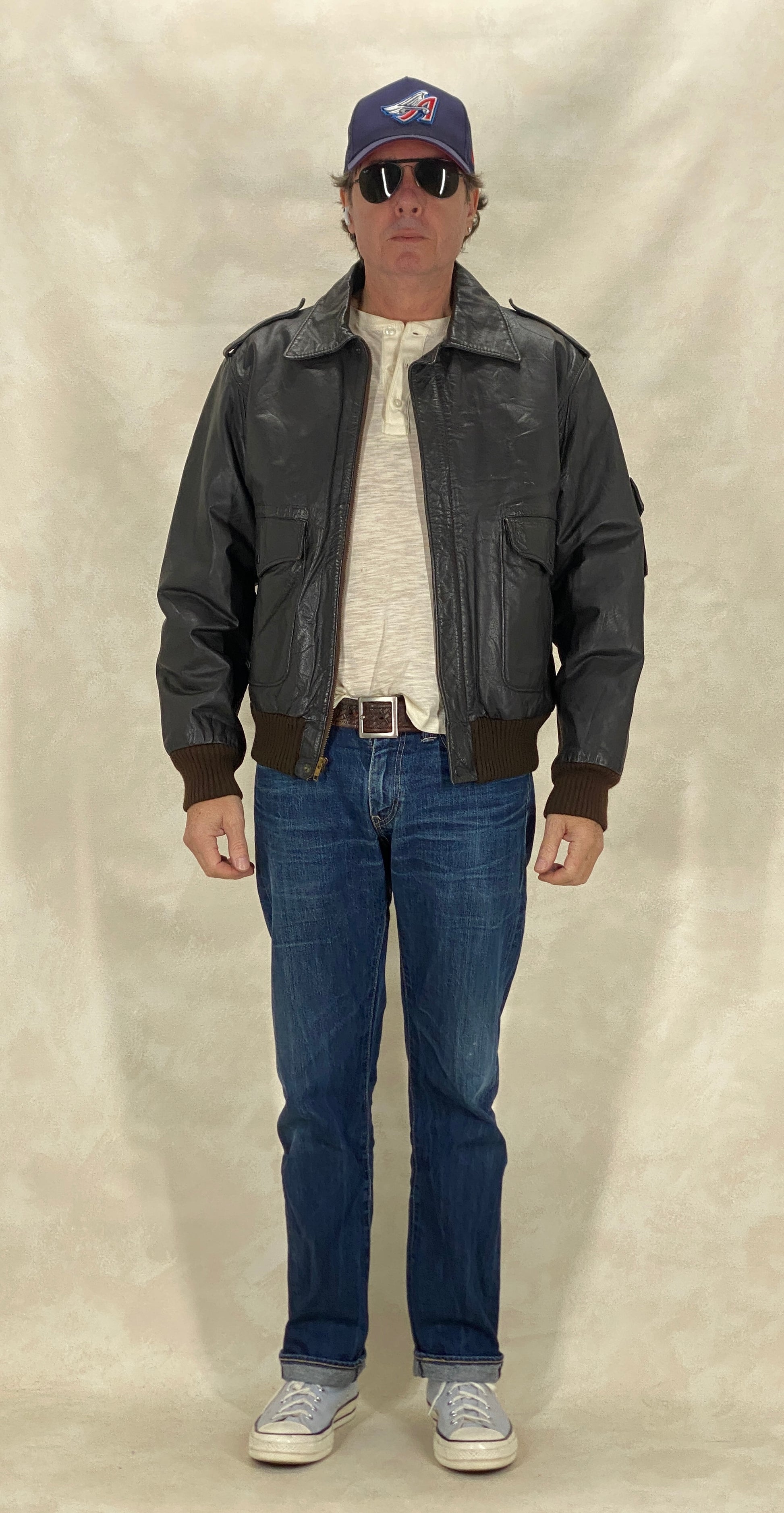 Vintage leather bomber flight aviator jacket, genuine leather, size 42US / 52EU.