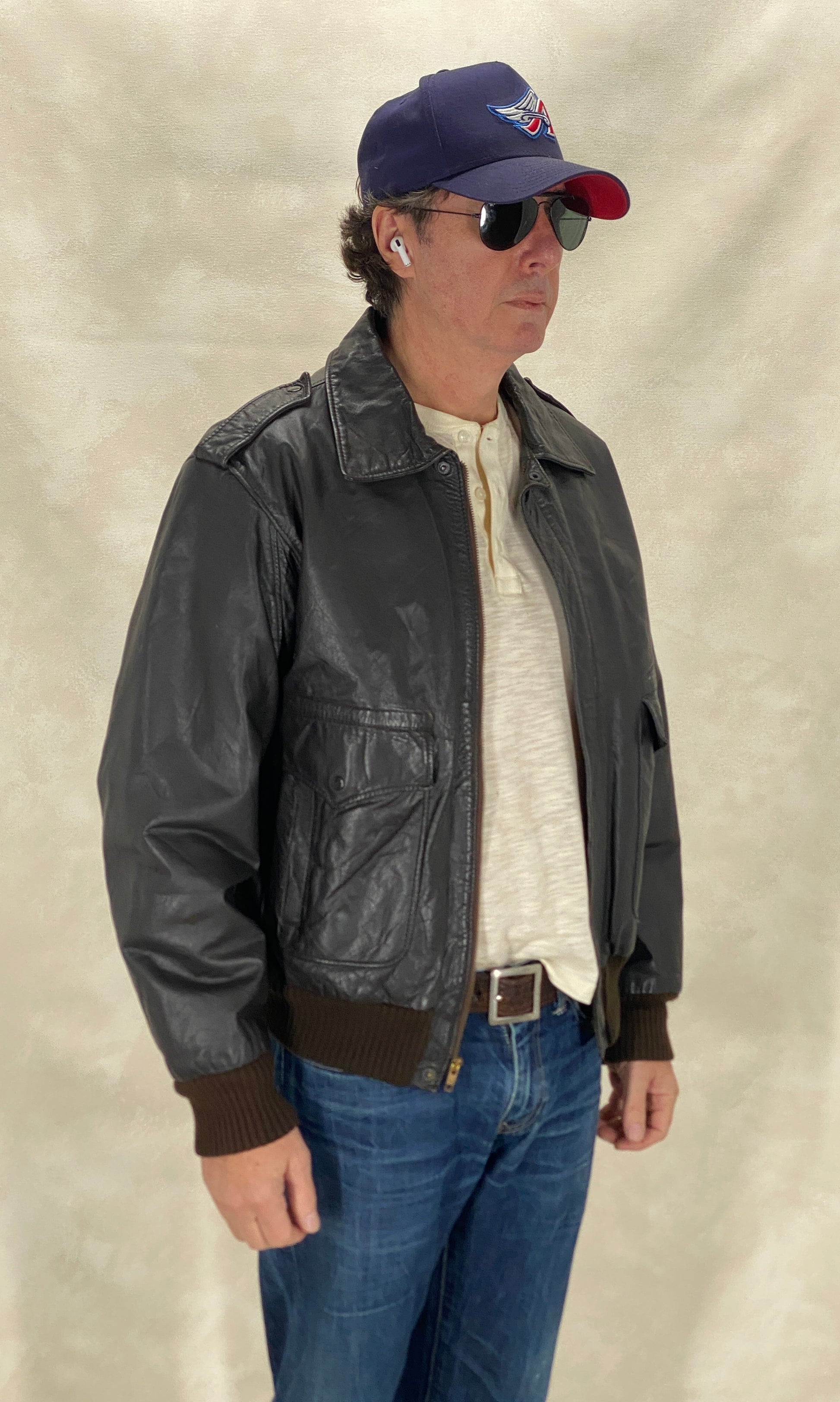 Vintage leather bomber flight aviator jacket, genuine leather, size 42US / 52EU.