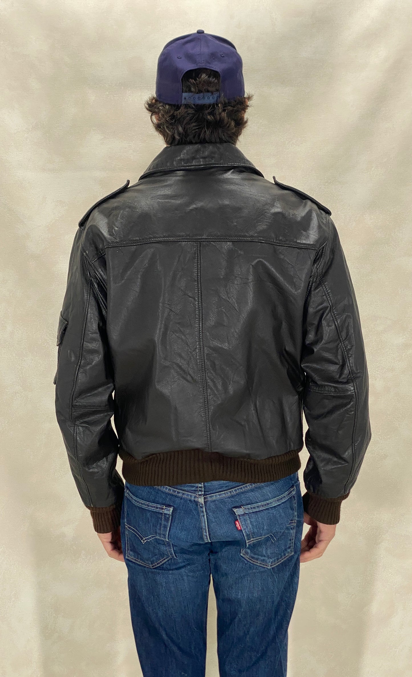Vintage leather bomber flight aviator jacket, genuine leather, size 42US / 52EU.