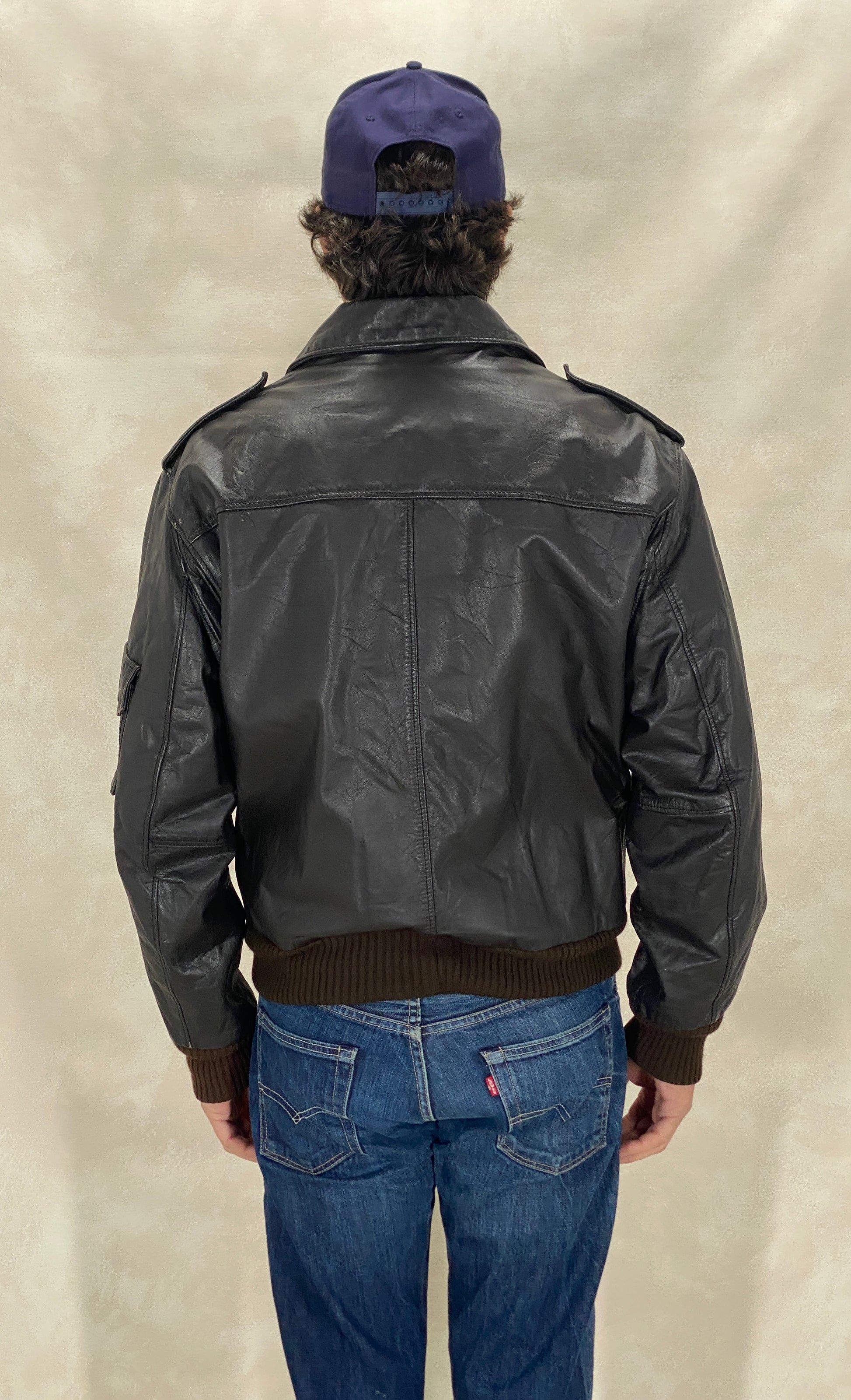 Vintage leather bomber flight aviator jacket, genuine leather, size 42US / 52EU.
