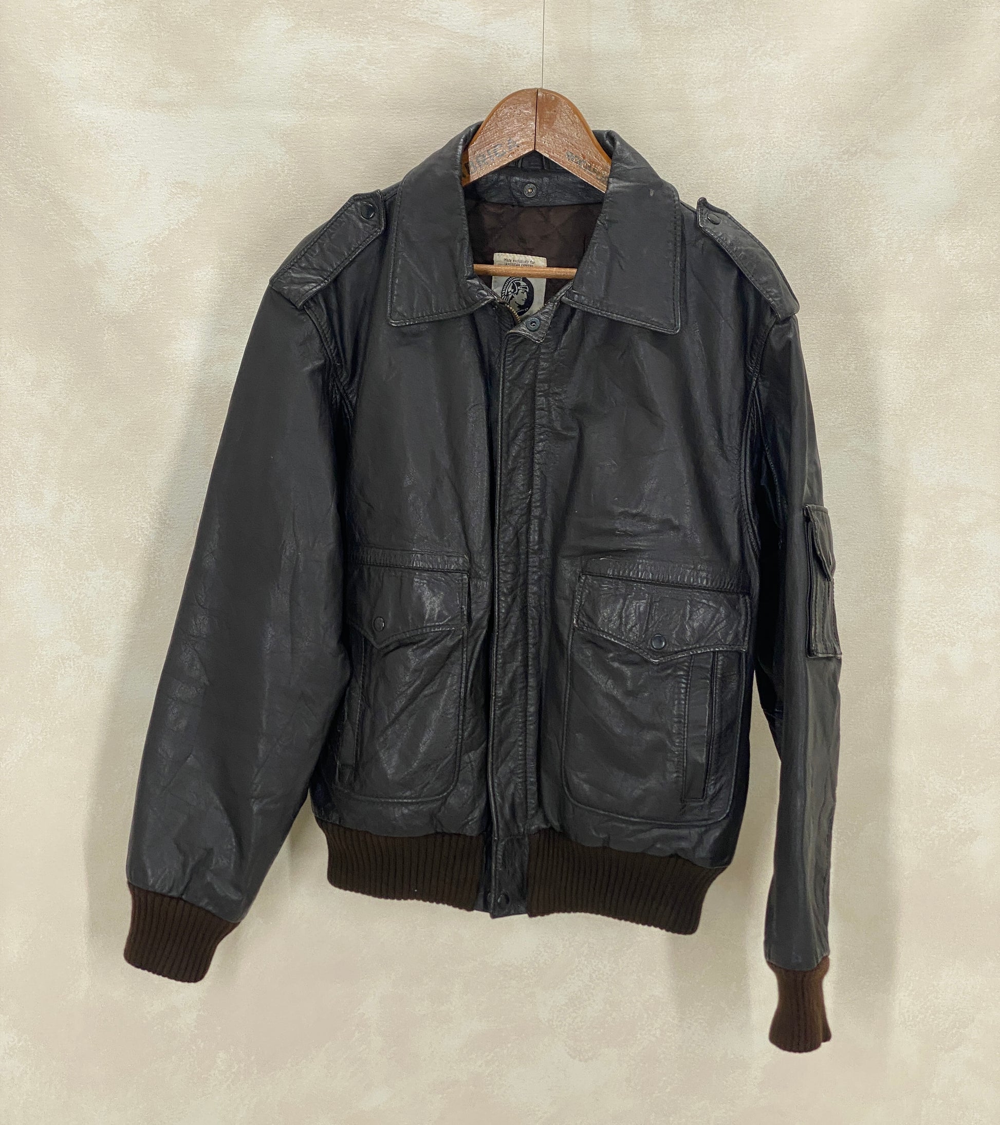 Vintage leather bomber flight aviator jacket, genuine leather, size 42US / 52EU.