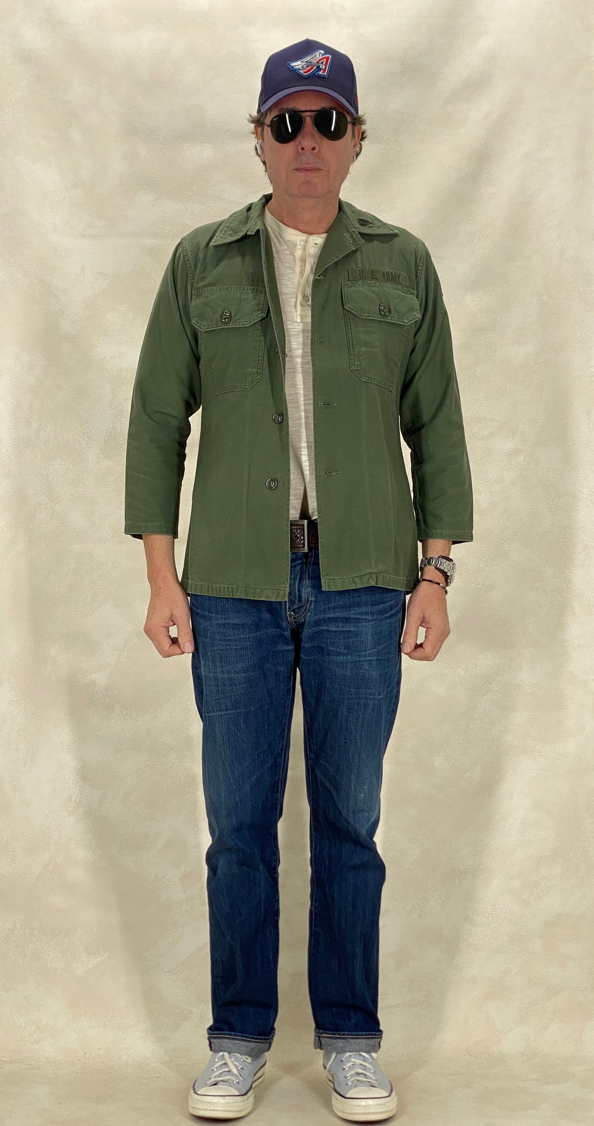 Size Small. Authentic US Army 1965 Vietnam era vintage OG-107 fatigue shirt-AJ357 Studio