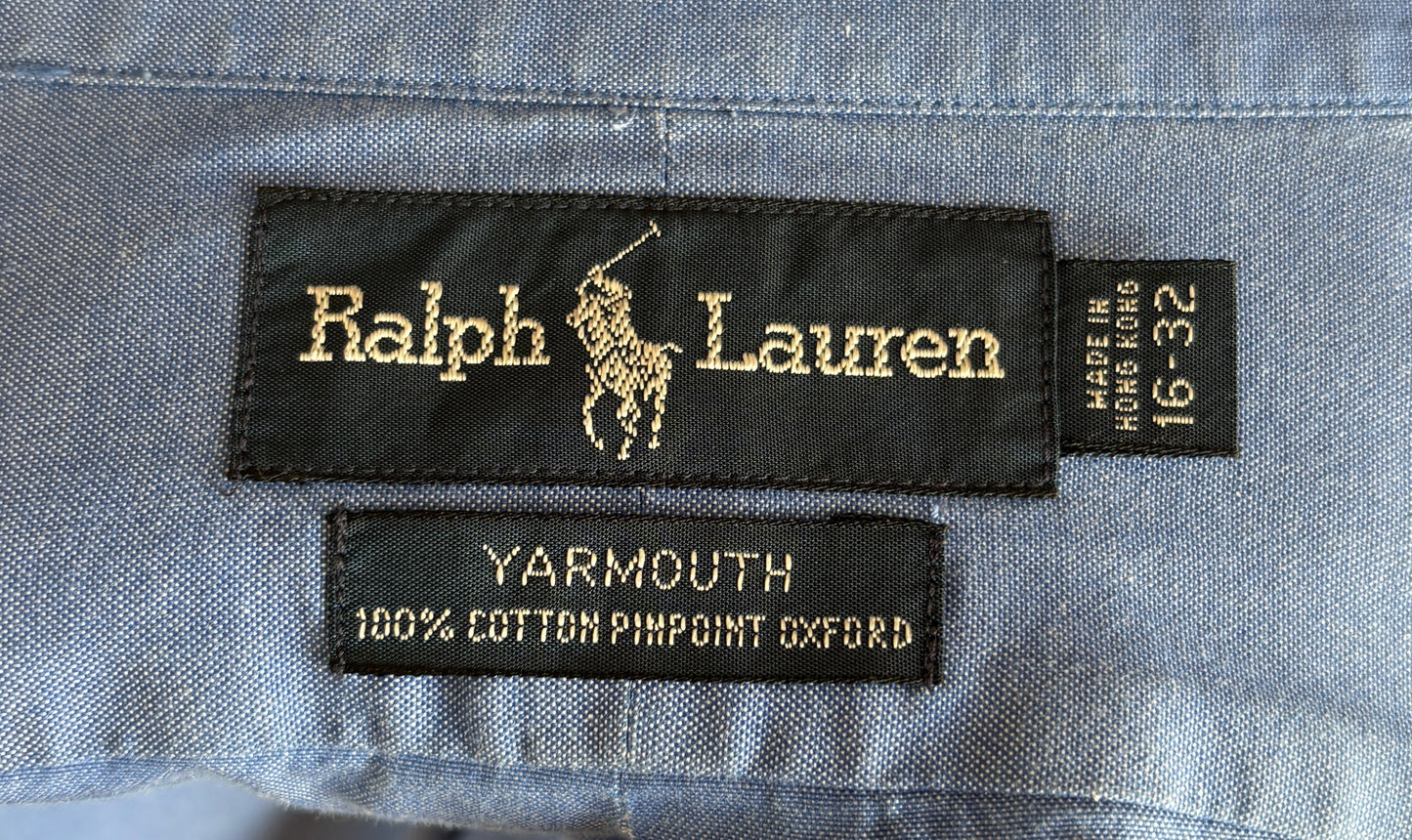 Ralph Lauren Yarmouth Shirt 16-32 Blue Pinpoint Oxford Cotton Button Up