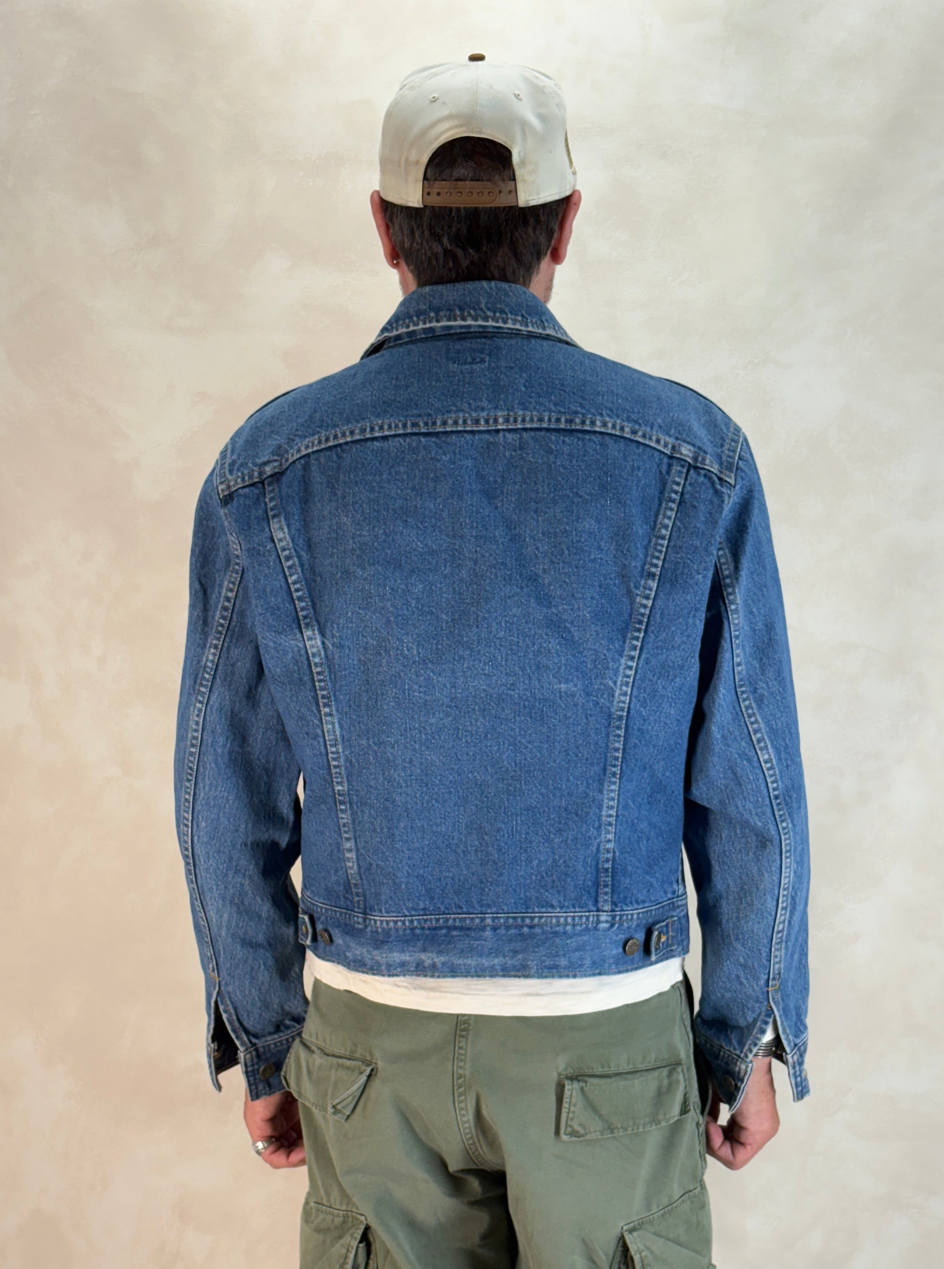 vintage lee denim jacket, 1970s jean jacket, made in canada jacket, vintage lee 42us, retro denim workwear