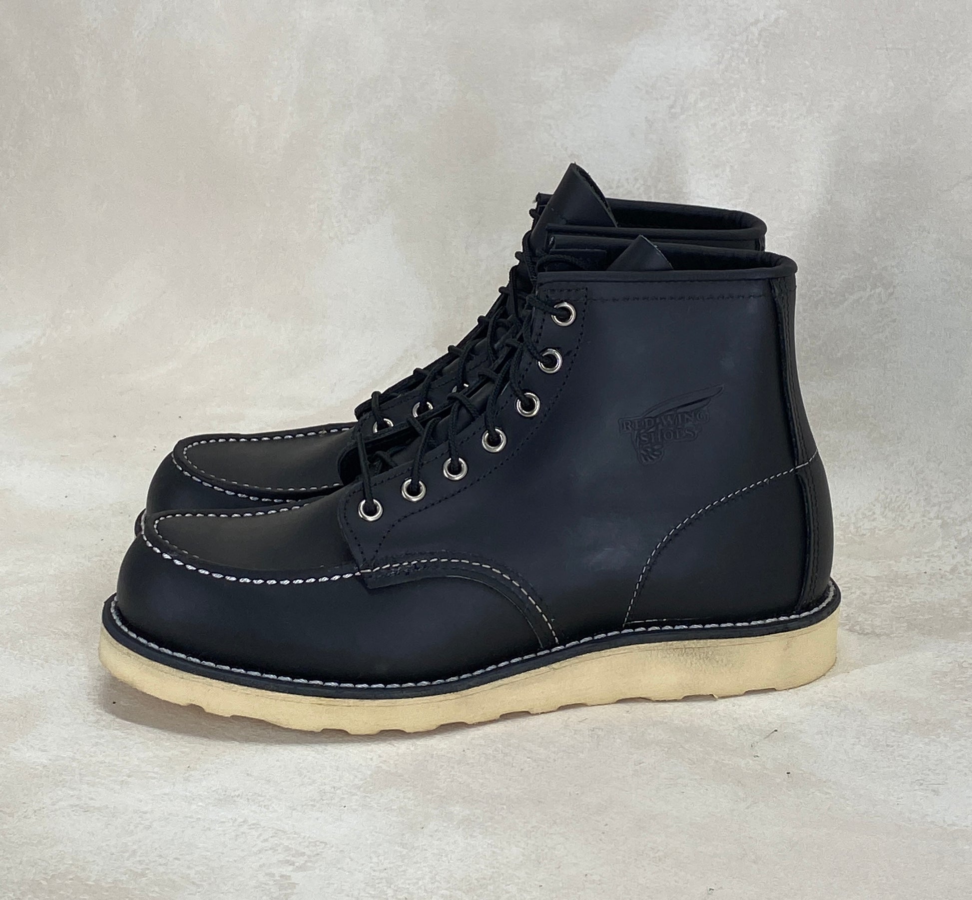Size 8.5 D US (41.5 EU ) Red Wing 8130 Moc Toe Black Boots Factory Second Made - USA Vintage Bcn