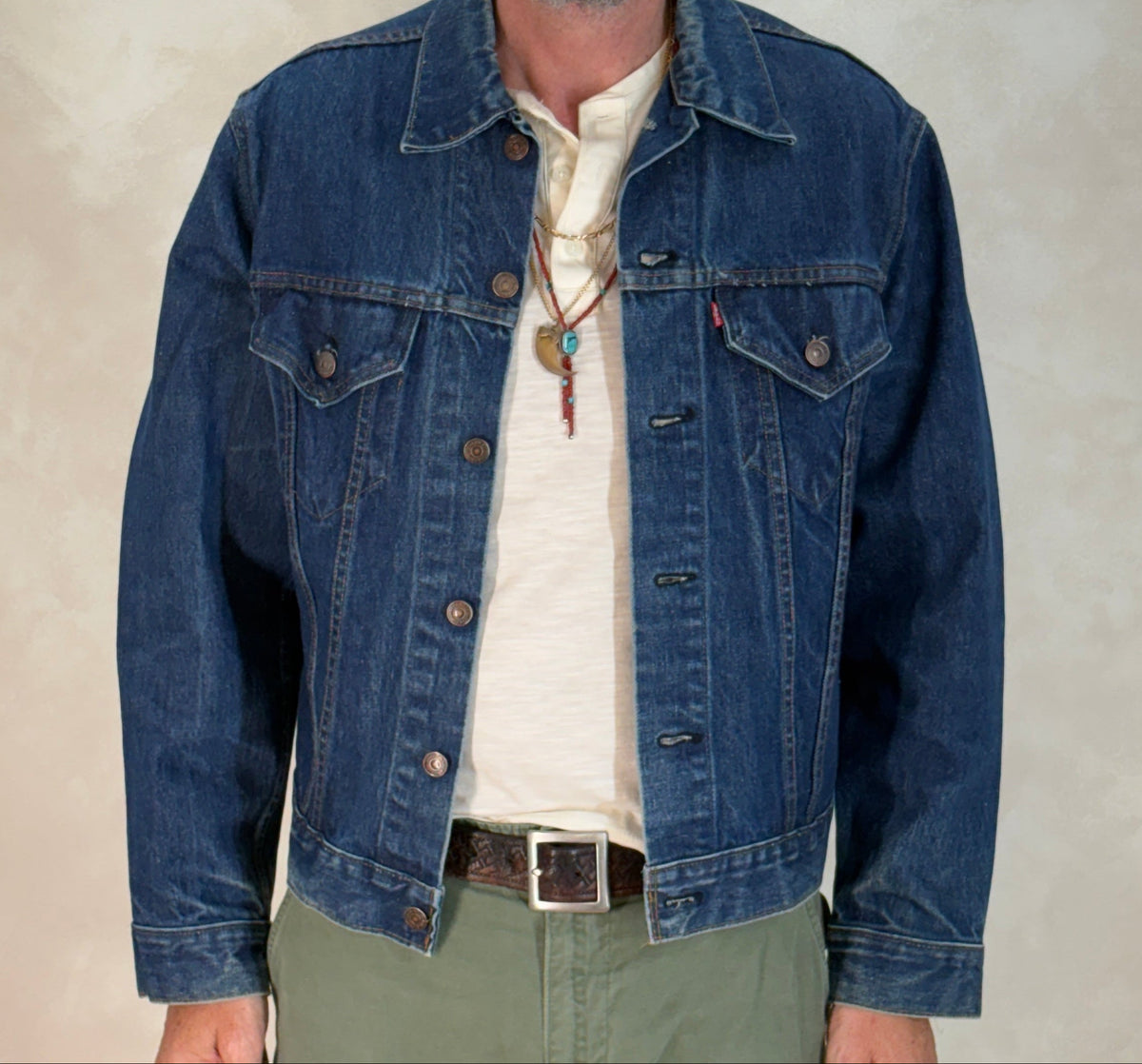 Size 42US / 52EU Vintage Late 70s Levi’s 70505 Denim Jacket – 2 Pocket, Made in USA, Classic Trucker-AJ357 Studio