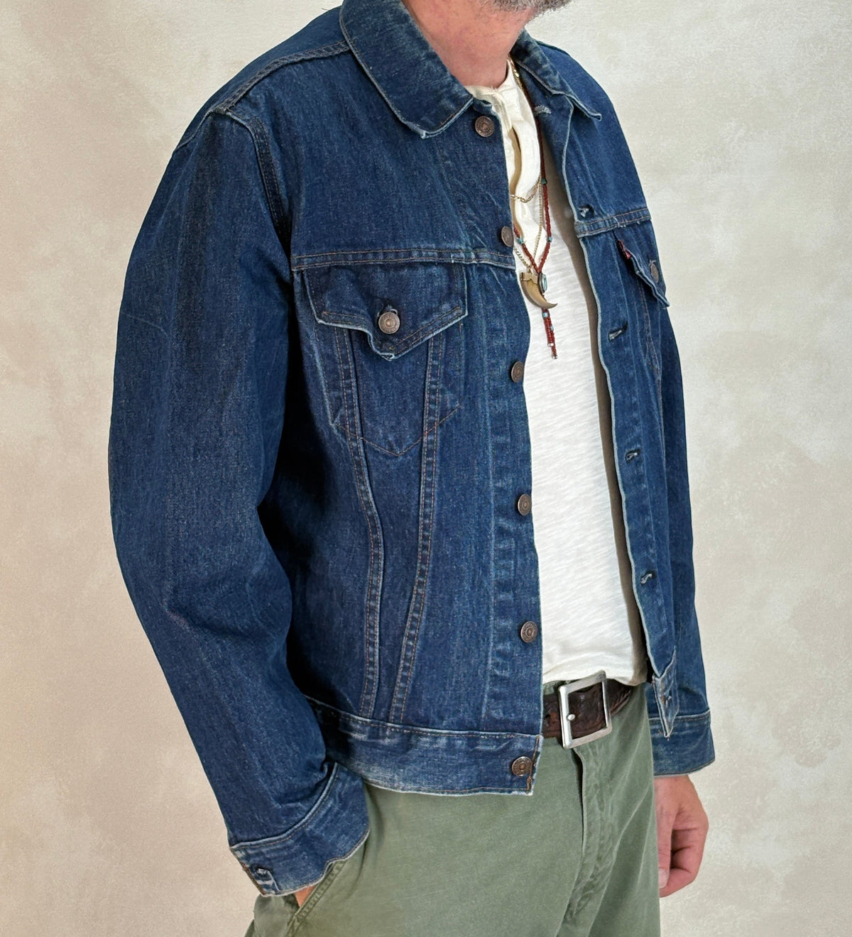 Size 42US / 52EU Vintage Late 70s Levi’s 70505 Denim Jacket – 2 Pocket, Made in USA, Classic Trucker-AJ357 Studio
