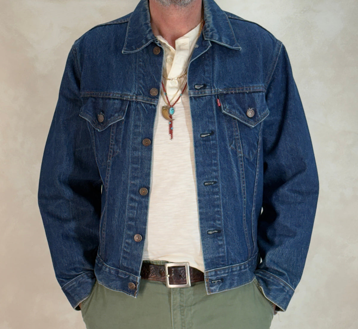 Size 42US / 52EU Vintage Late 70s Levi’s 70505 Denim Jacket – 2 Pocket, Made in USA, Classic Trucker-AJ357 Studio