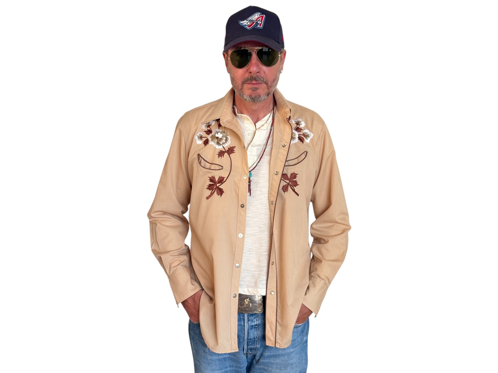 Size M. Authentic 70’s H Kenny Rogers embroidered shirt Western Shirt - USA Vintage Bcn