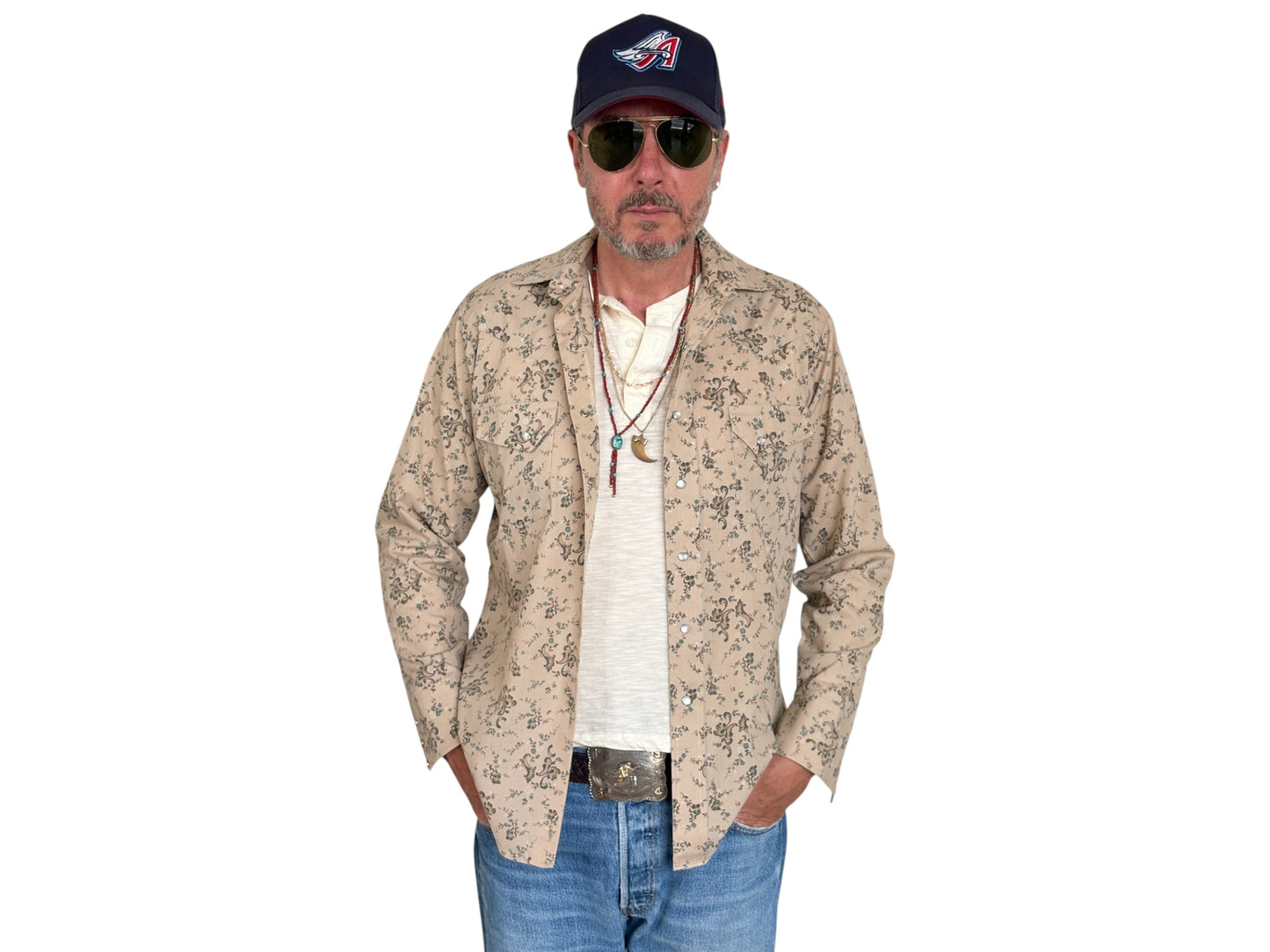 Size M. Authentic Vintage 80’s Campus Western Shirt —Floral print - USA Vintage Bcn