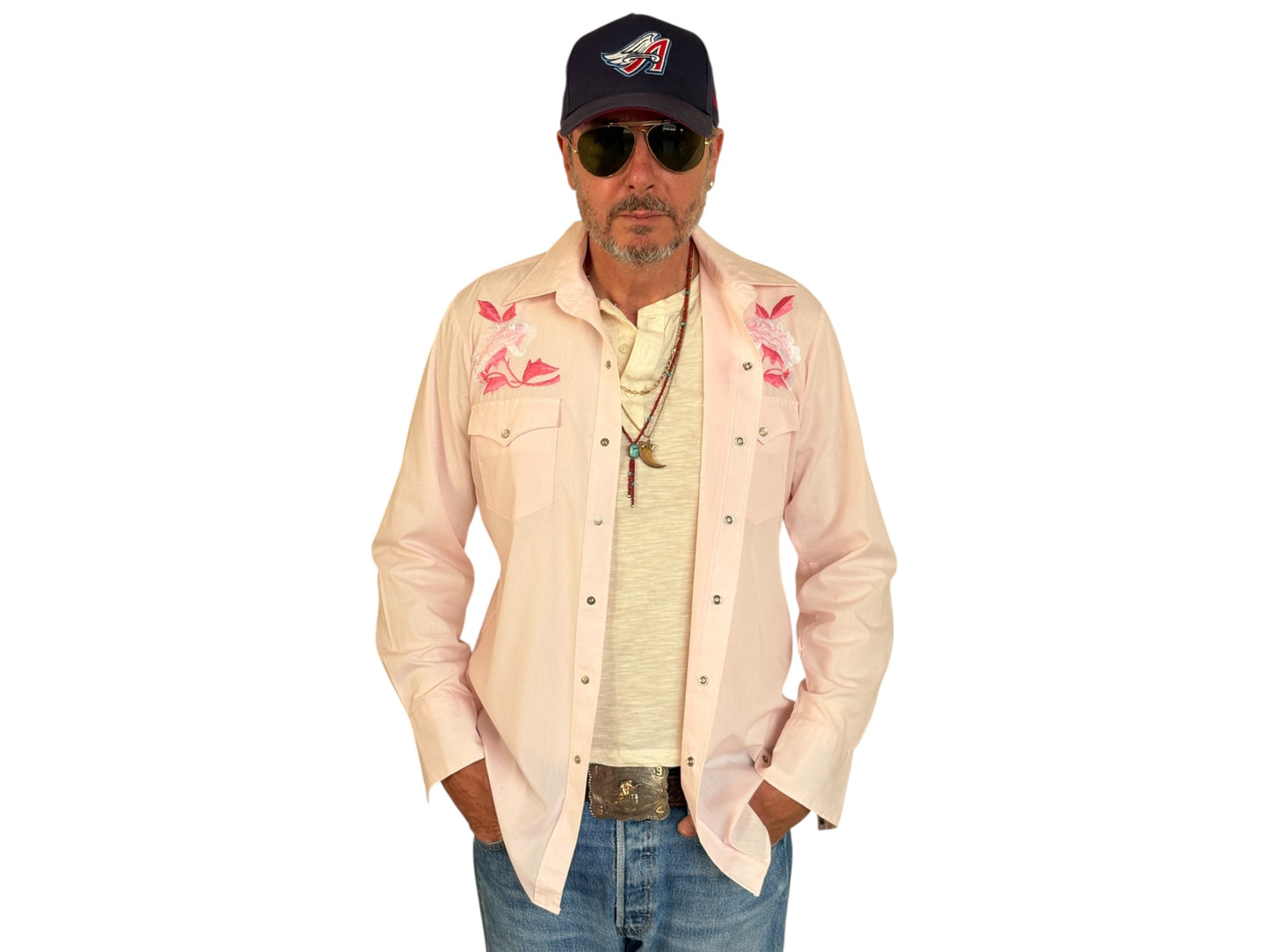 Size M. Authentic 70’s embroidered shirt Western Shirt - USA Vintage Bcn