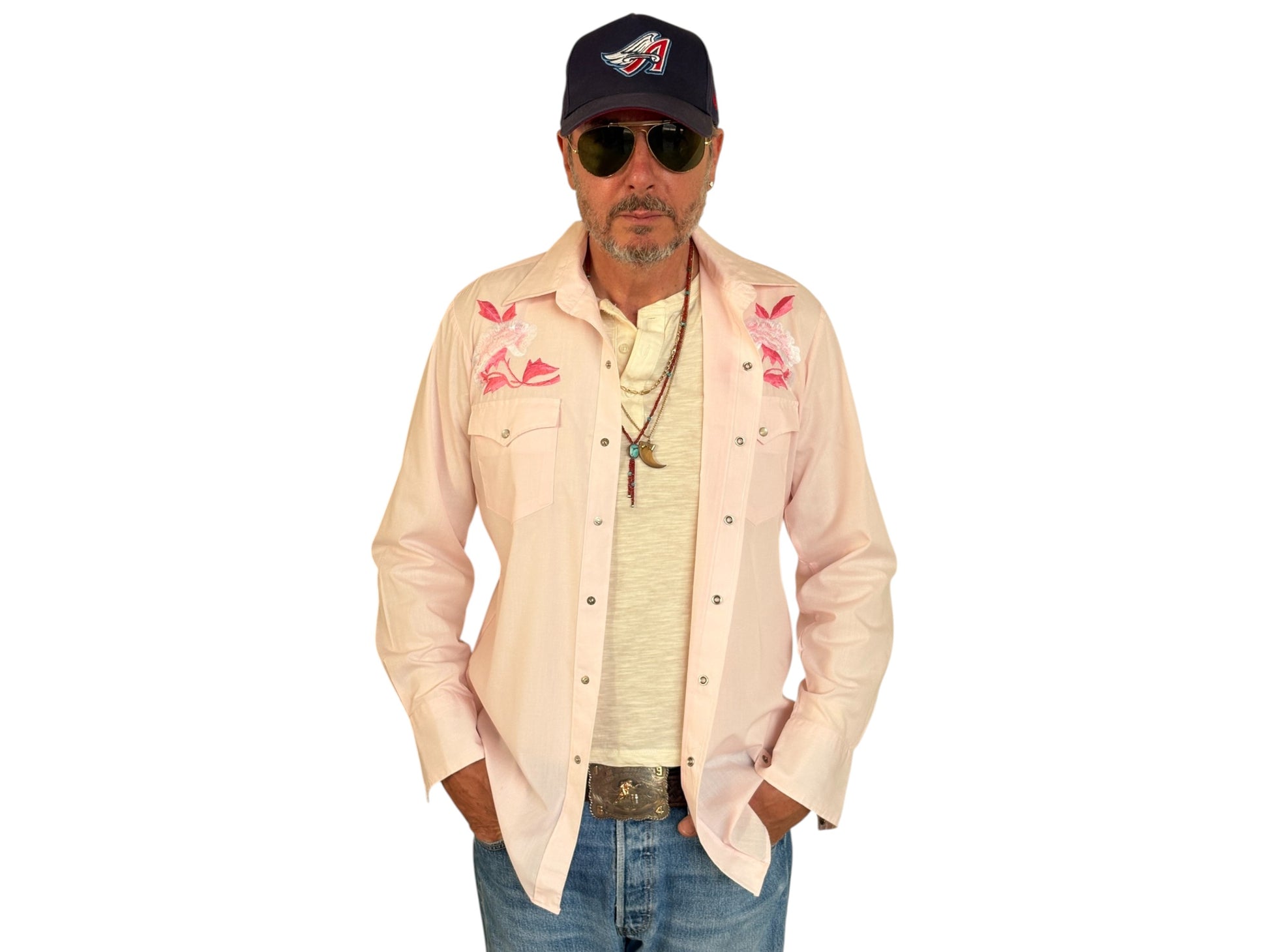 Size M. Authentic 70’s embroidered shirt Western Shirt - USA Vintage Bcn