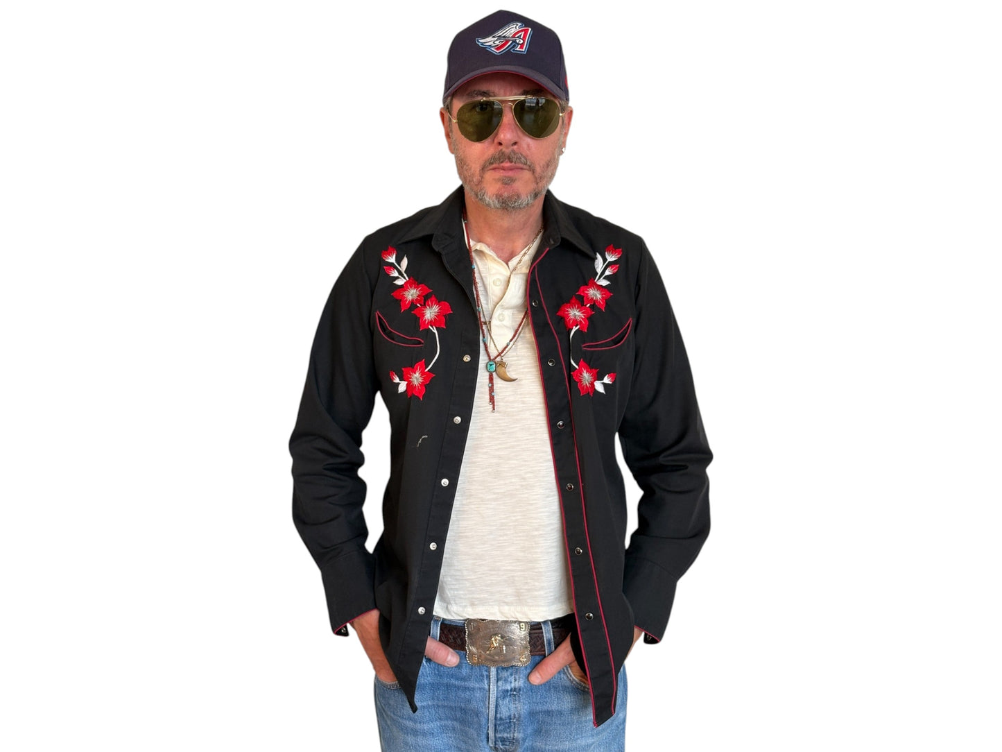 Size S. Authentic 70’s embroidered Western Shirt — Vintage Print - USA Vintage Bcn