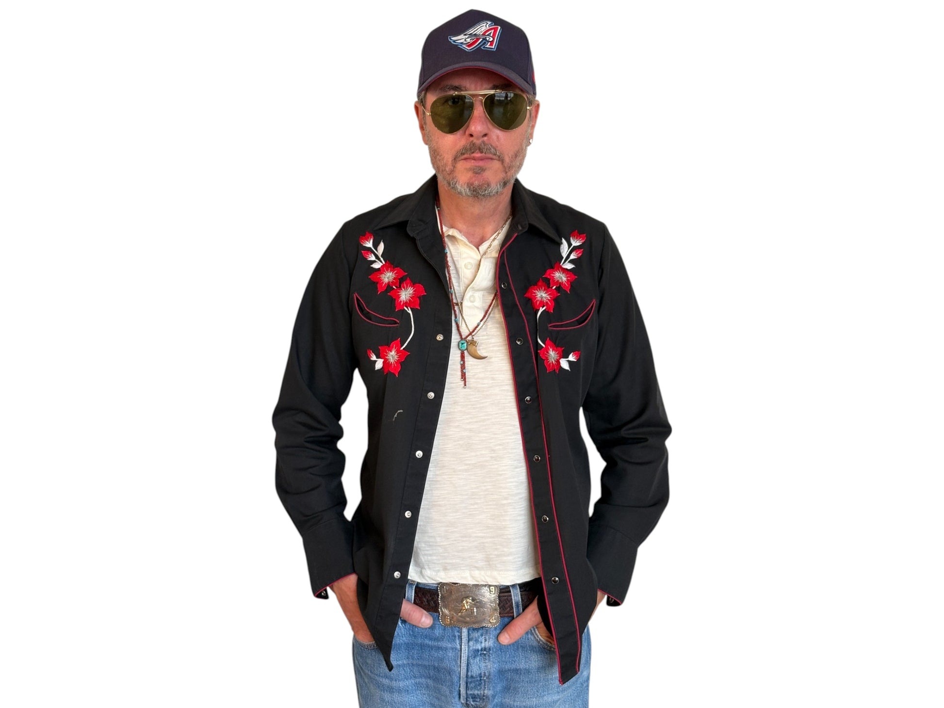 Size S. Authentic 70’s embroidered Western Shirt — Vintage Print - USA Vintage Bcn