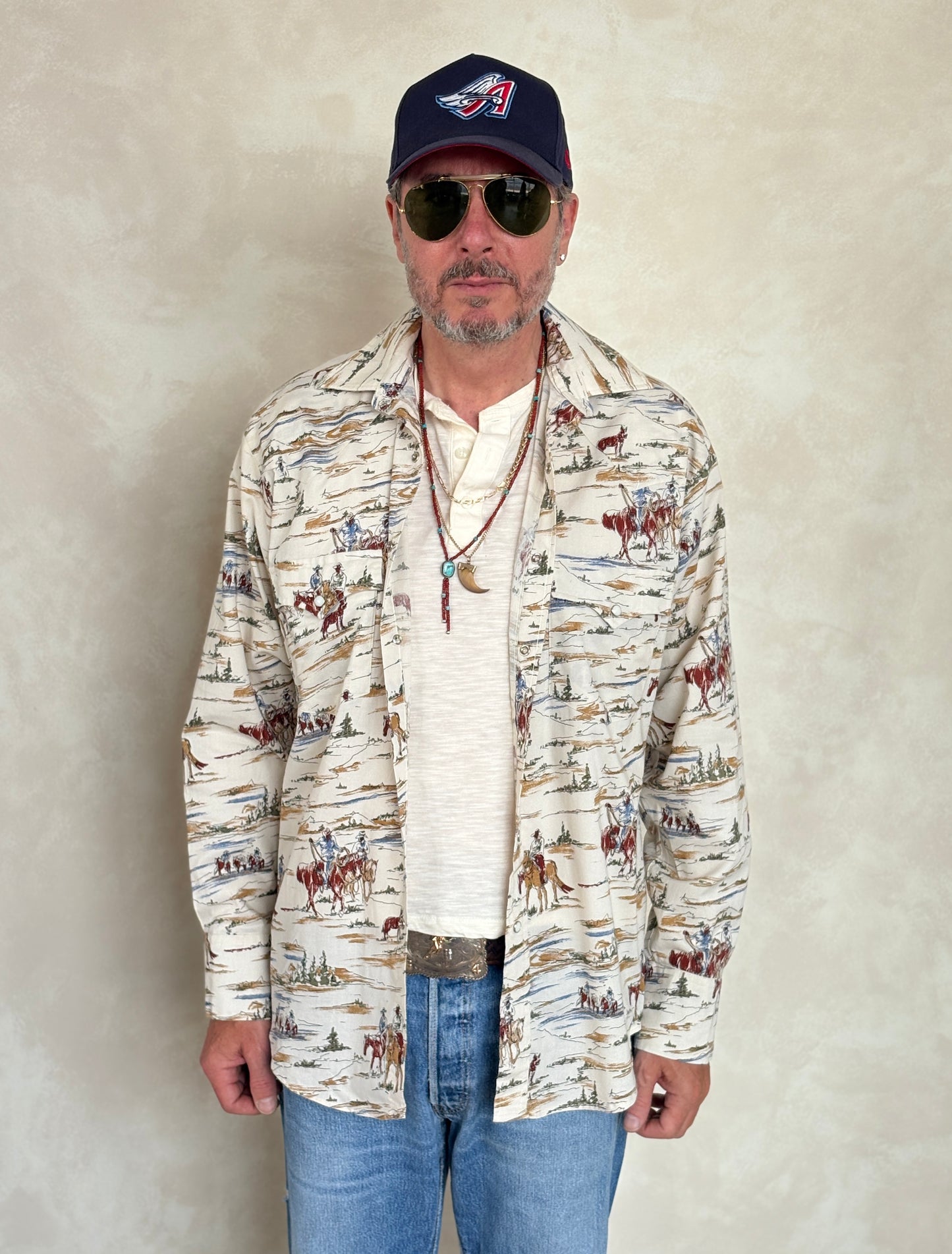 Size M. Authentic Vintage 80’s Western scenic print Shirt. - USA Vintage Bcn