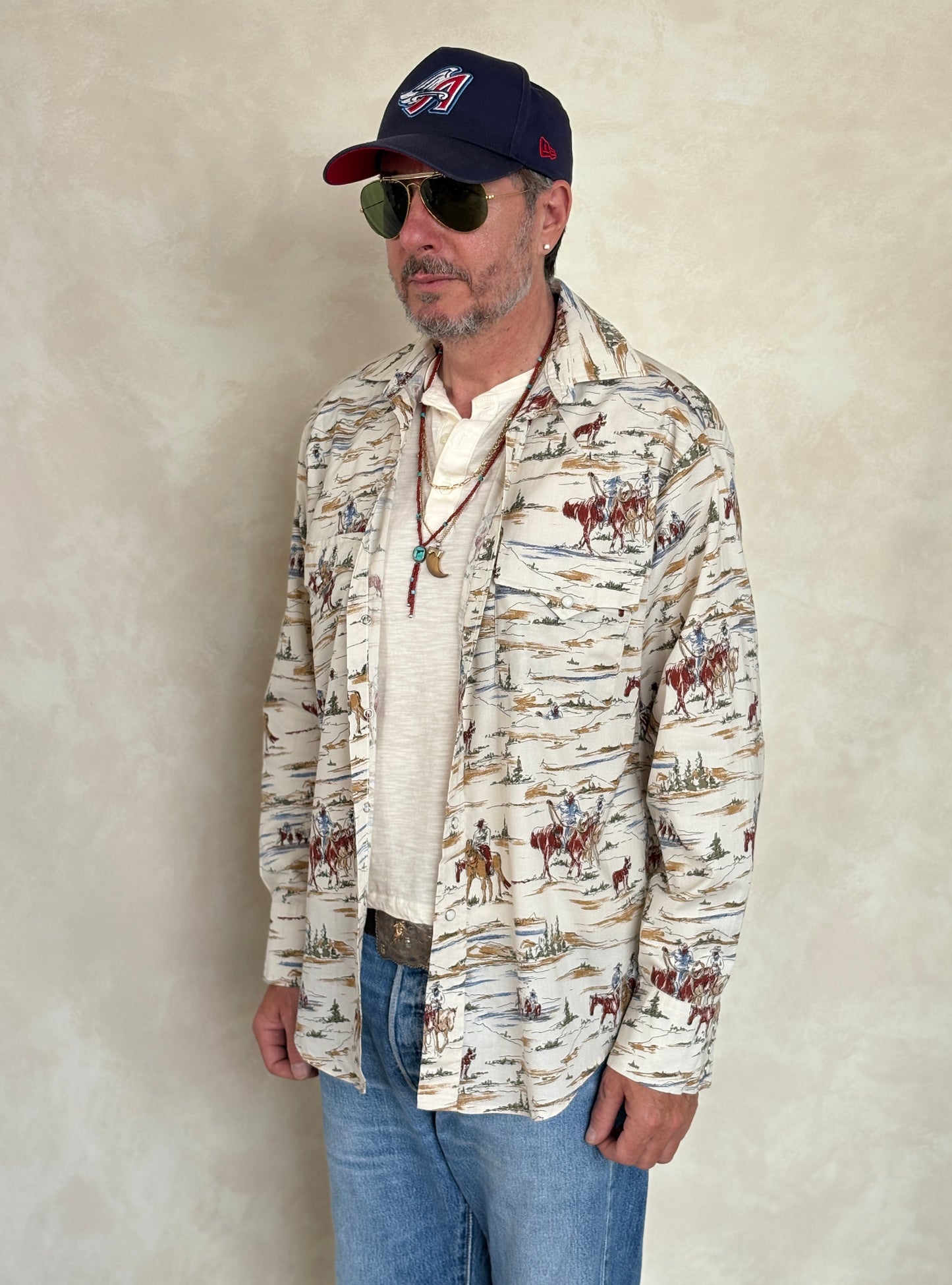 Size M. Authentic Vintage 80’s Western scenic print Shirt. - USA Vintage Bcn