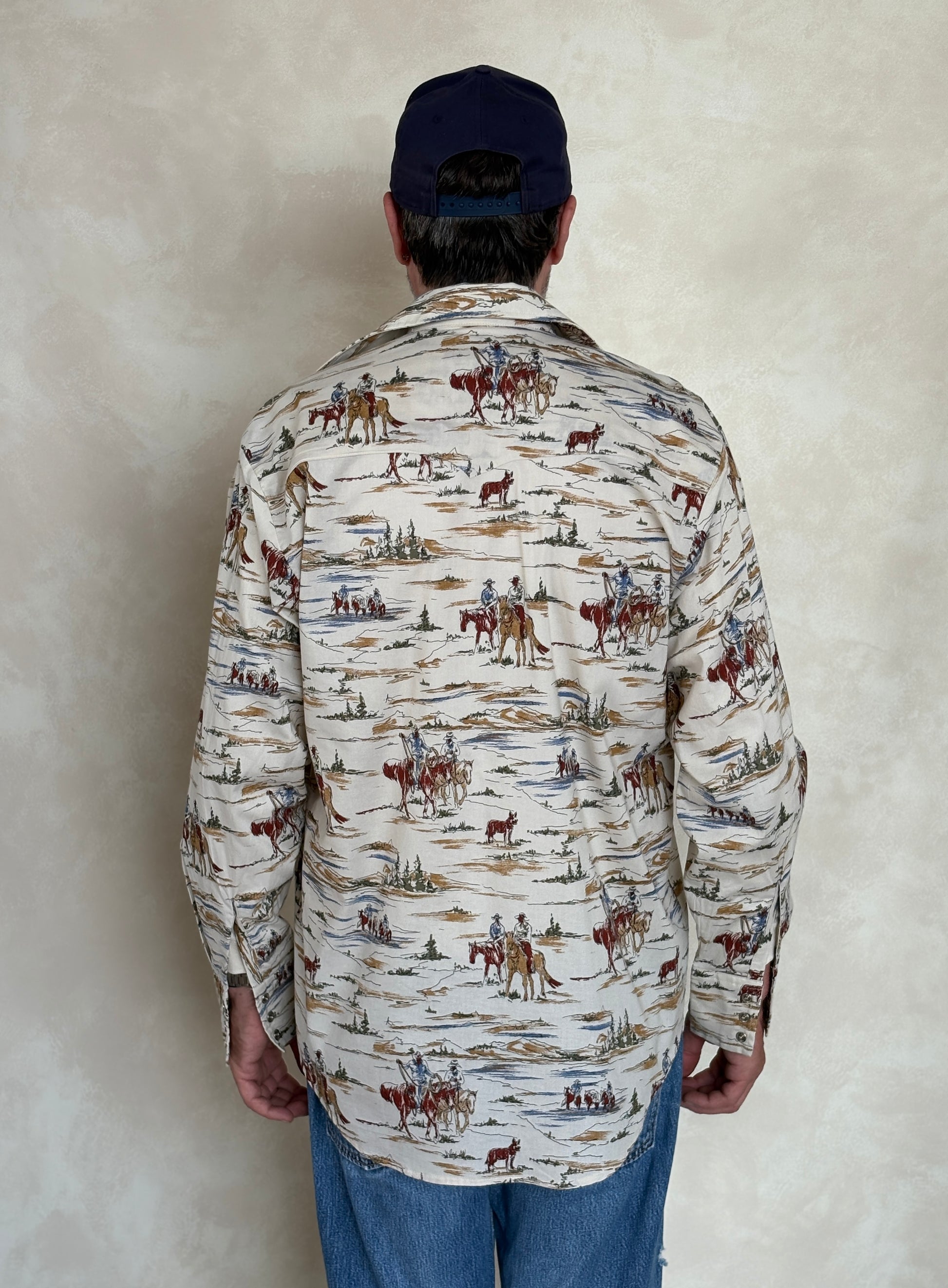 Size M. Authentic Vintage 80’s Western scenic print Shirt. - USA Vintage Bcn